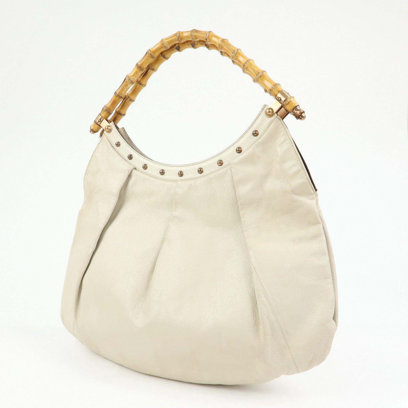 GUCCI Bamboo Leather Hand Bag Shoulder Bag Ivory 124293