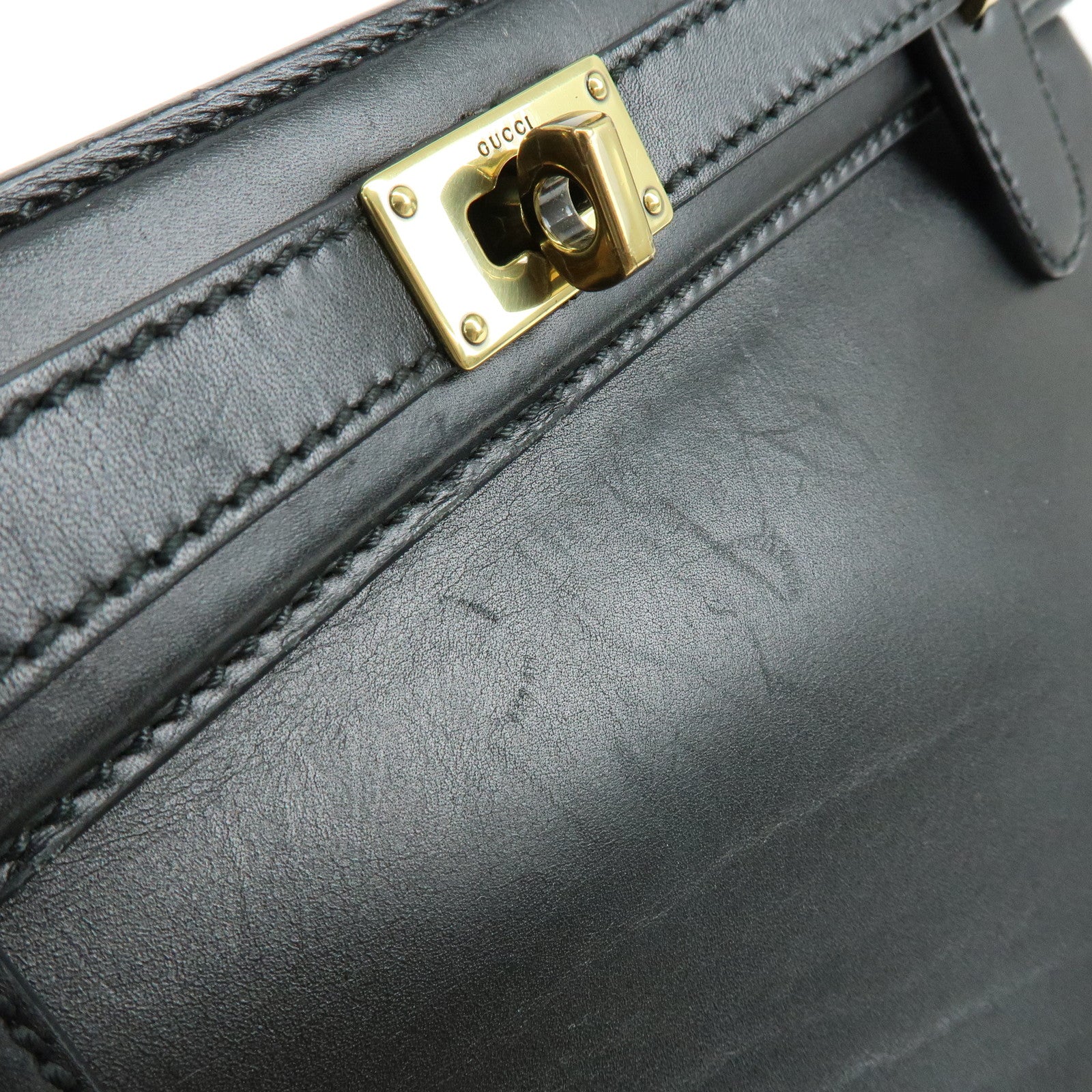 GUCCI Logo Leather Turn-lock Hand Bag Black 102119
