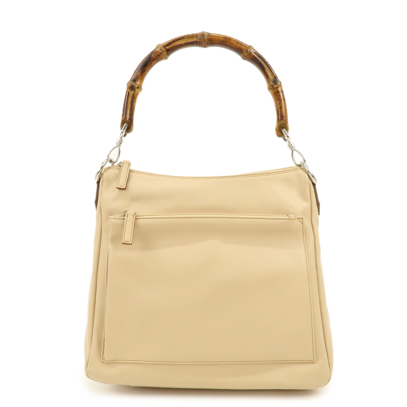 GUCCI Bamboo Leather Shoulder Bag Hand Bag Beige 000・3509・002122