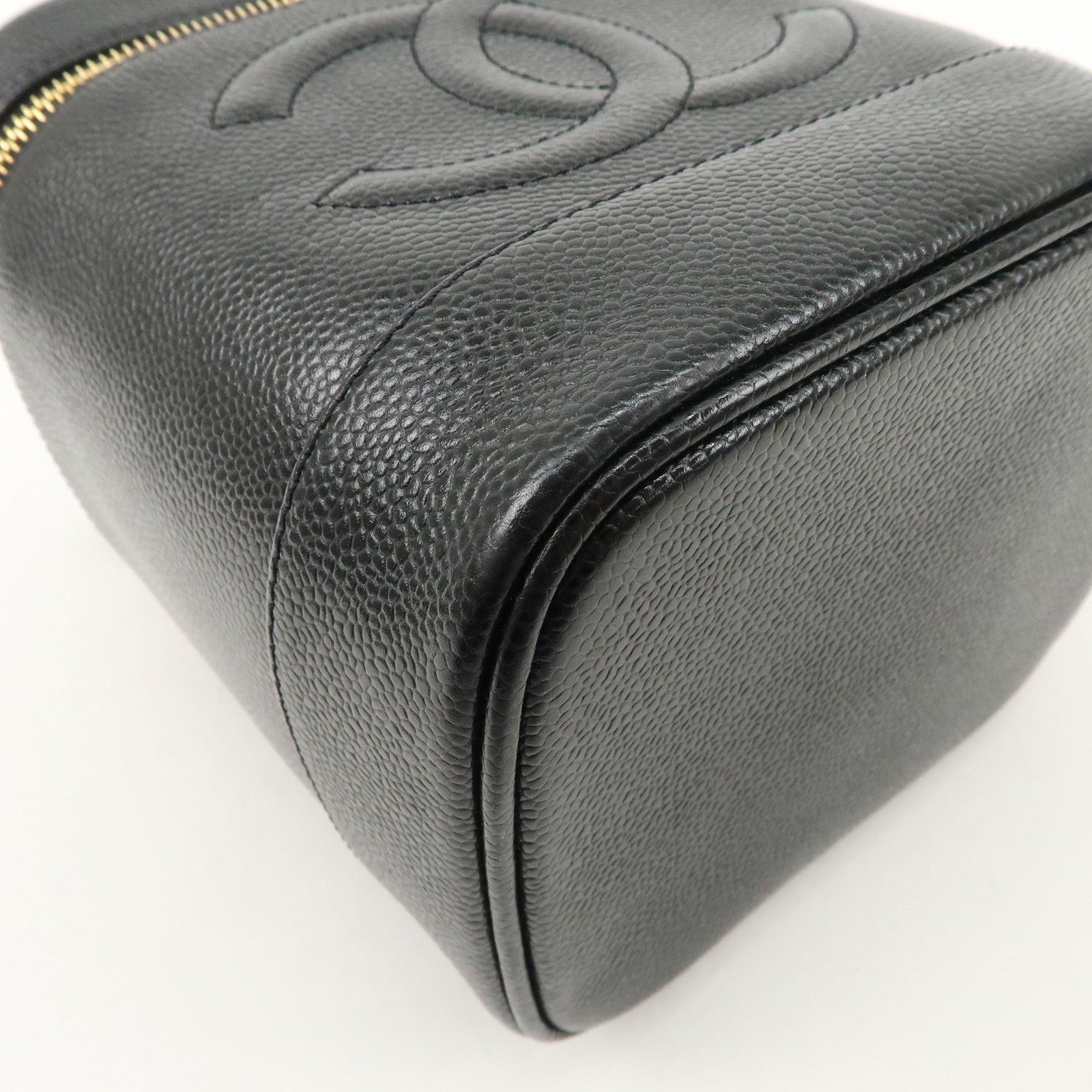 CHANEL Caviar Skin Vanity Bag Hand Bag Cosmetic Pouch Black A01998 Used