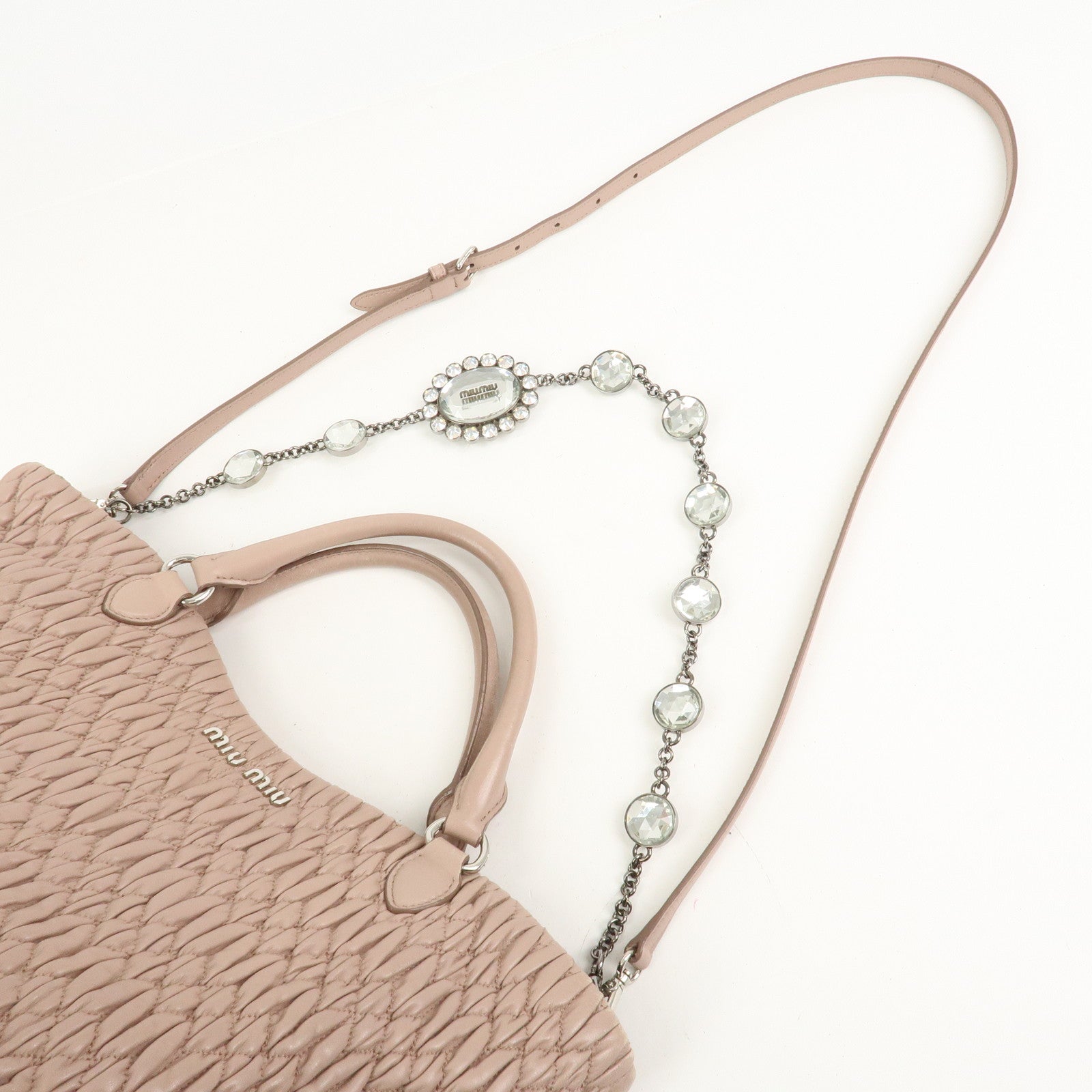 MIU MIU Matelasse Nappa Crystal Leather 2Way Shoulder Bag 5BE896