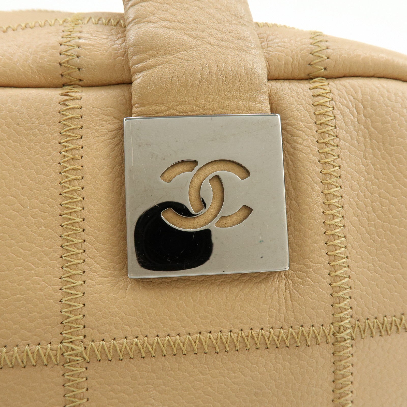 CHANEL Chocolate Bar COCO Mark Caviarskin Hand Bag Beige