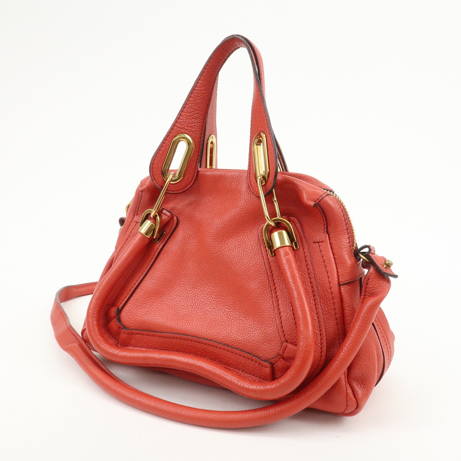 Chloe Paraty Leather 2Way Bag Shoulder Bag Hand Bag Red