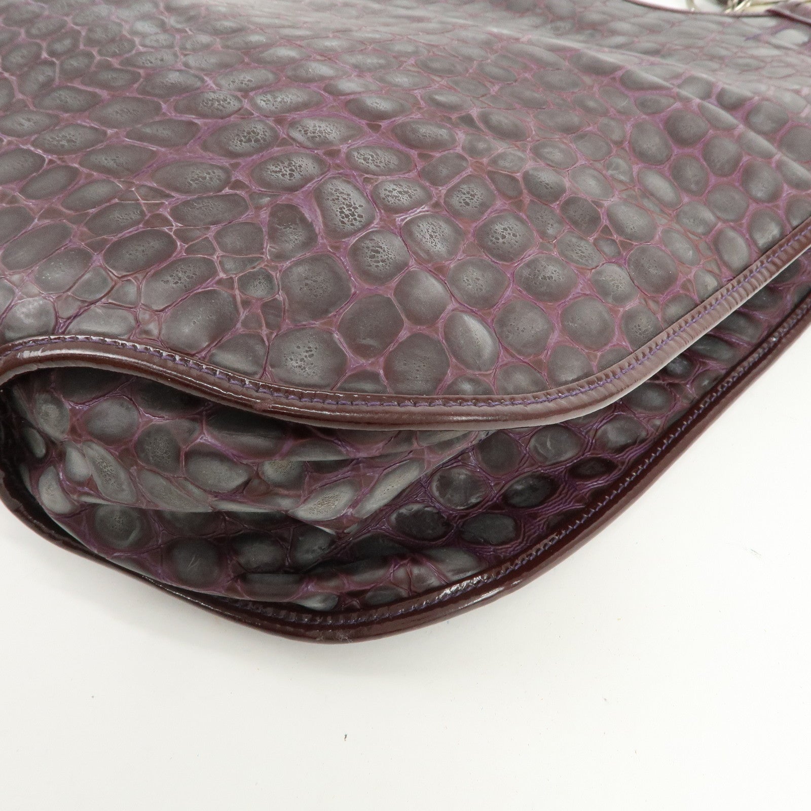 Christian Dior Embossed Leather Tote Bag Shoulder Bag Purple