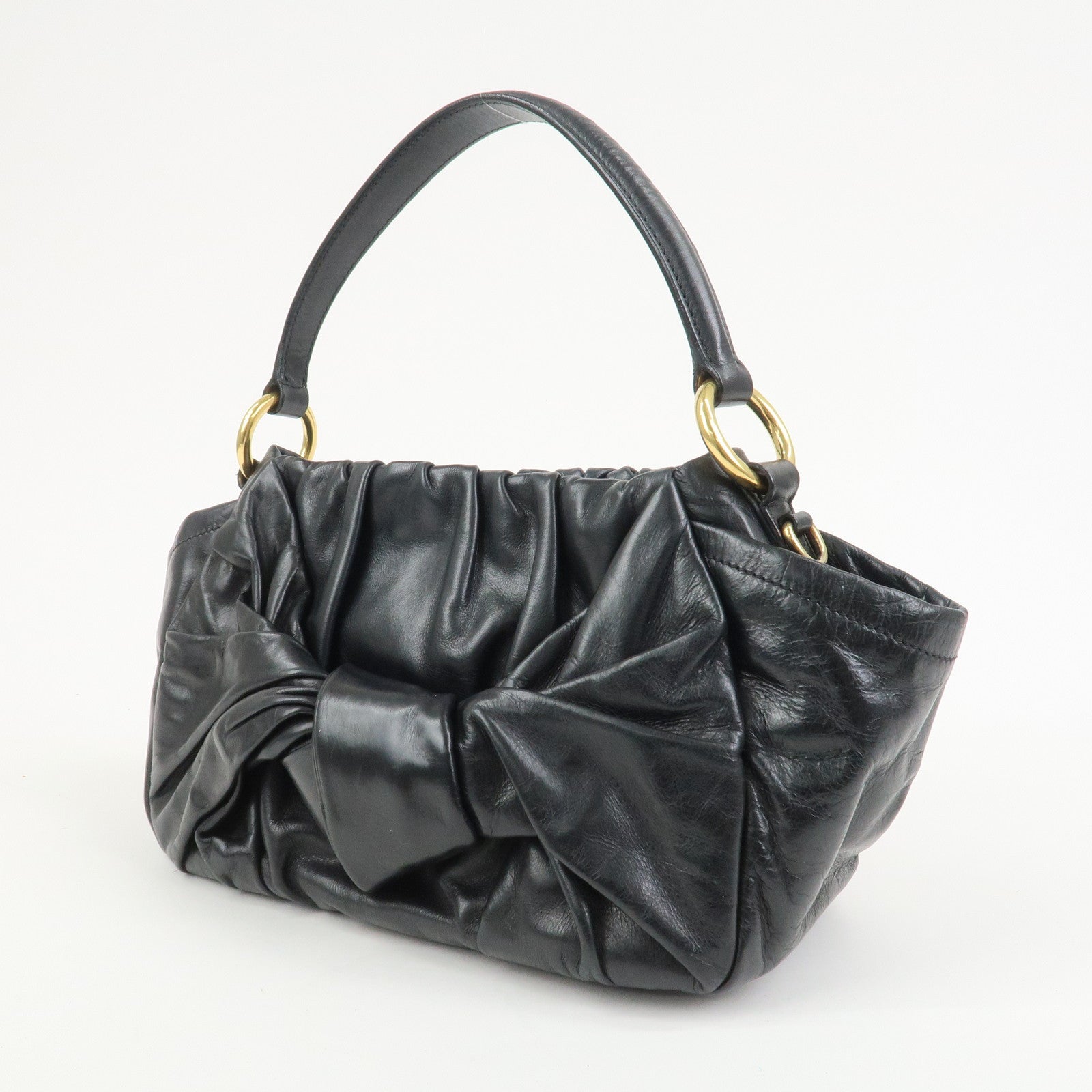 PRADA Triangle Logo Leather 2Way Bag Hand Bag Black BN1642