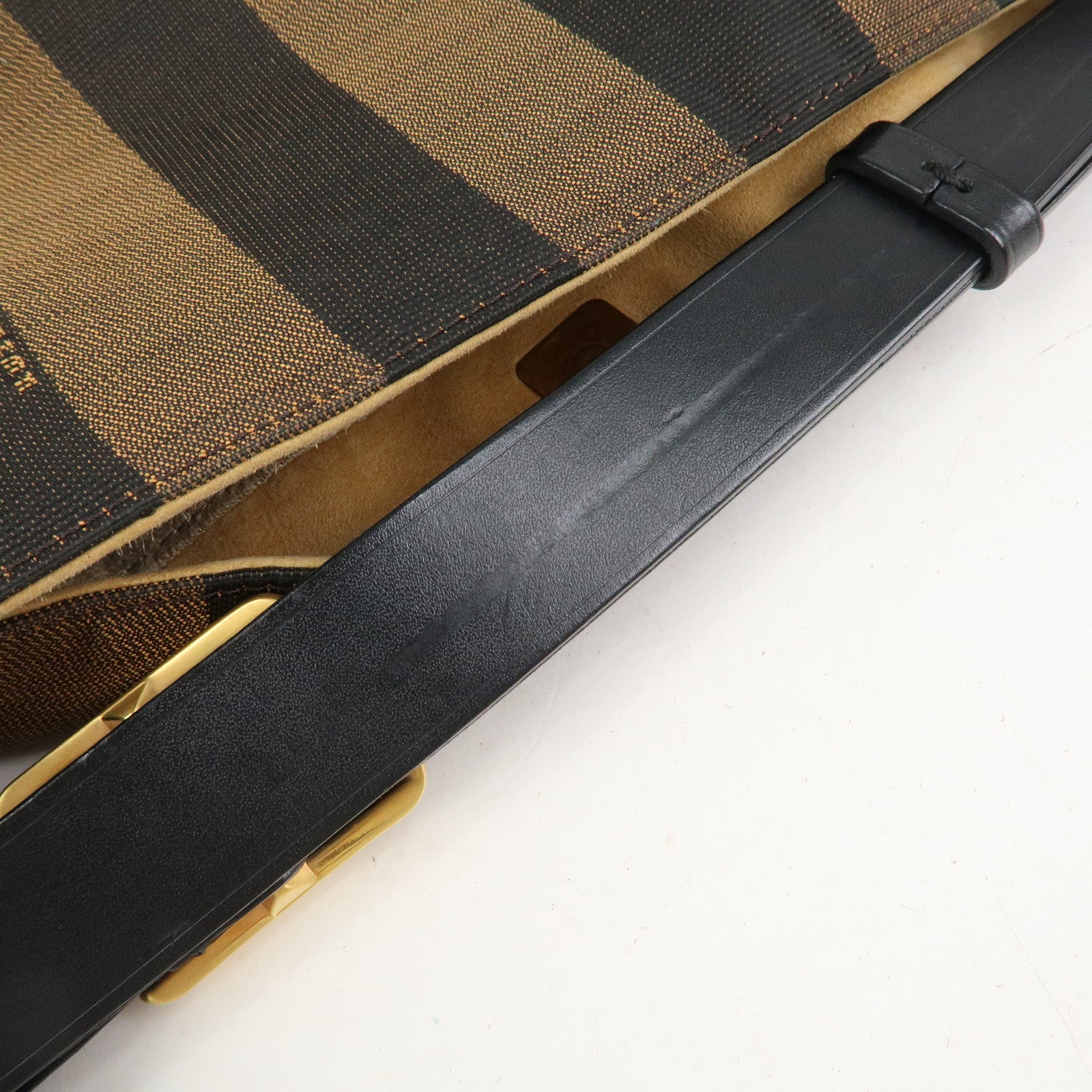 FENDI Pequin Canvas Leather Shoulder Bag Hand Bag Brown 8BR653