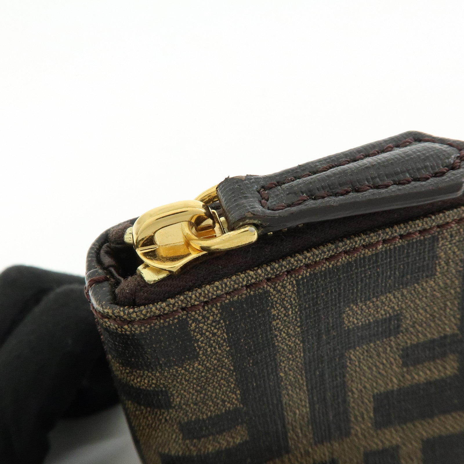 FENDI Zucca PVC Leather Cosmetic Pouch Brown Black 7N0074