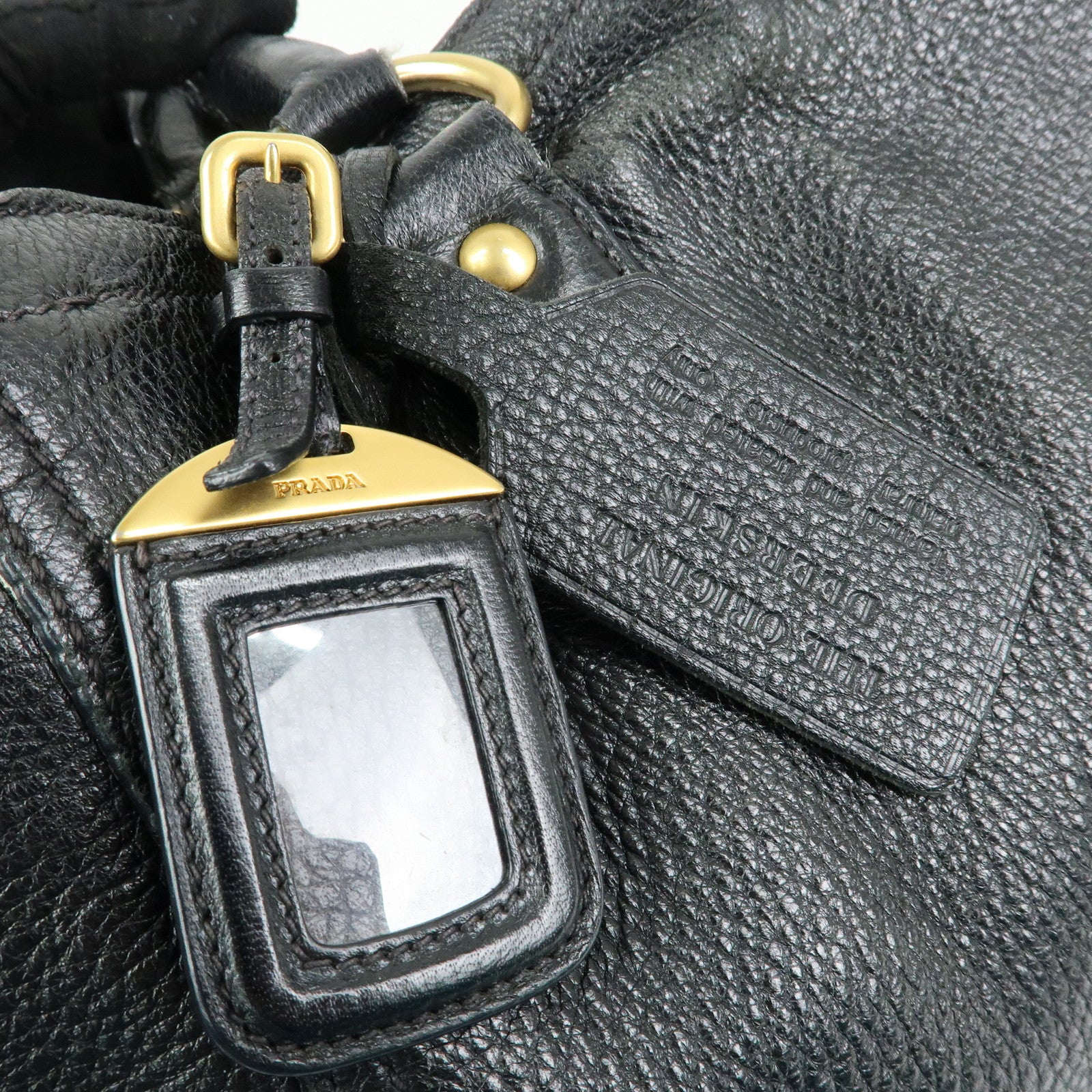 PRADA Logo Leather 2Way Bag Hand Bag Shoulder Bag Black BR4083