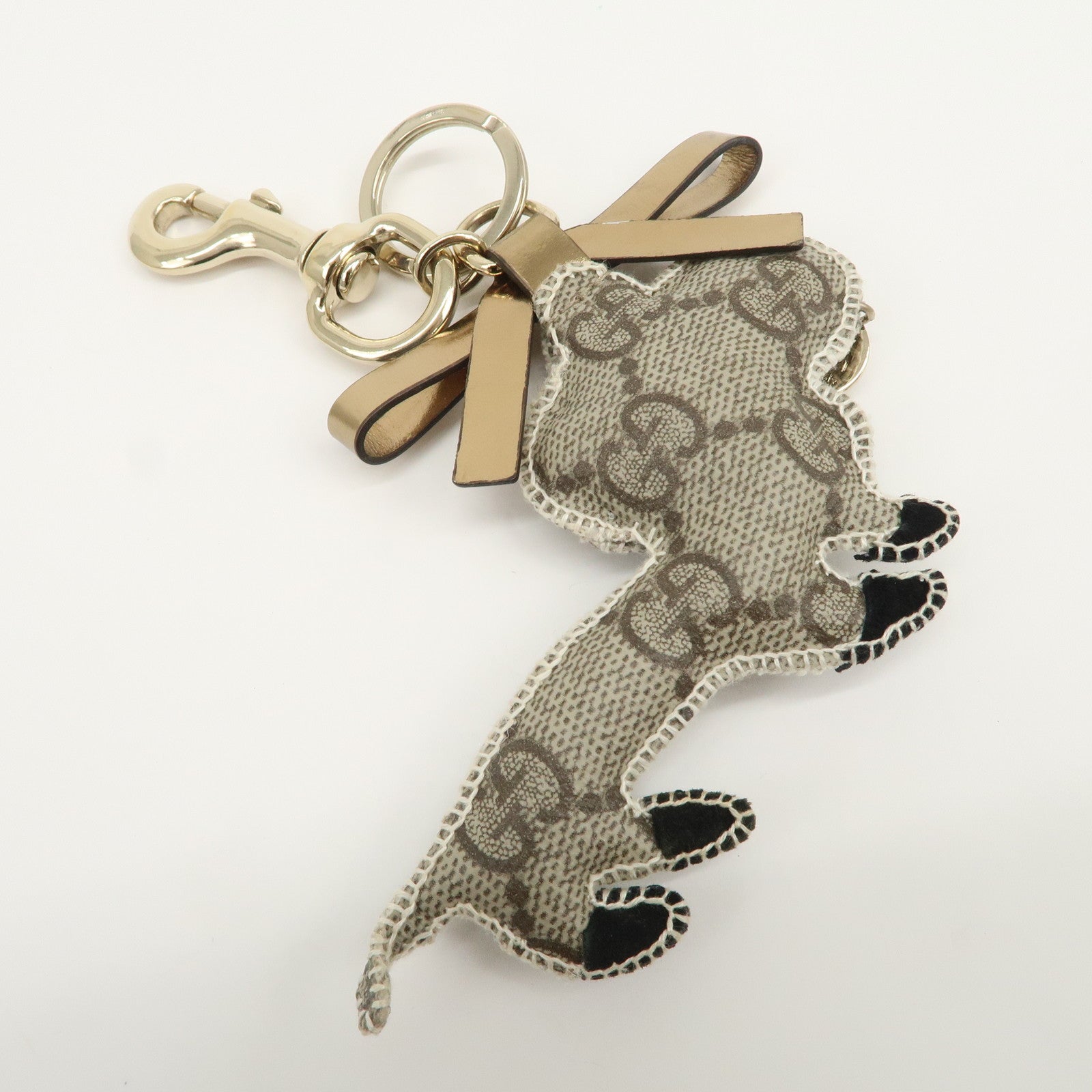 GUCCI Gucciori GG Supreme Dog Bag Charm Beige Black Gold