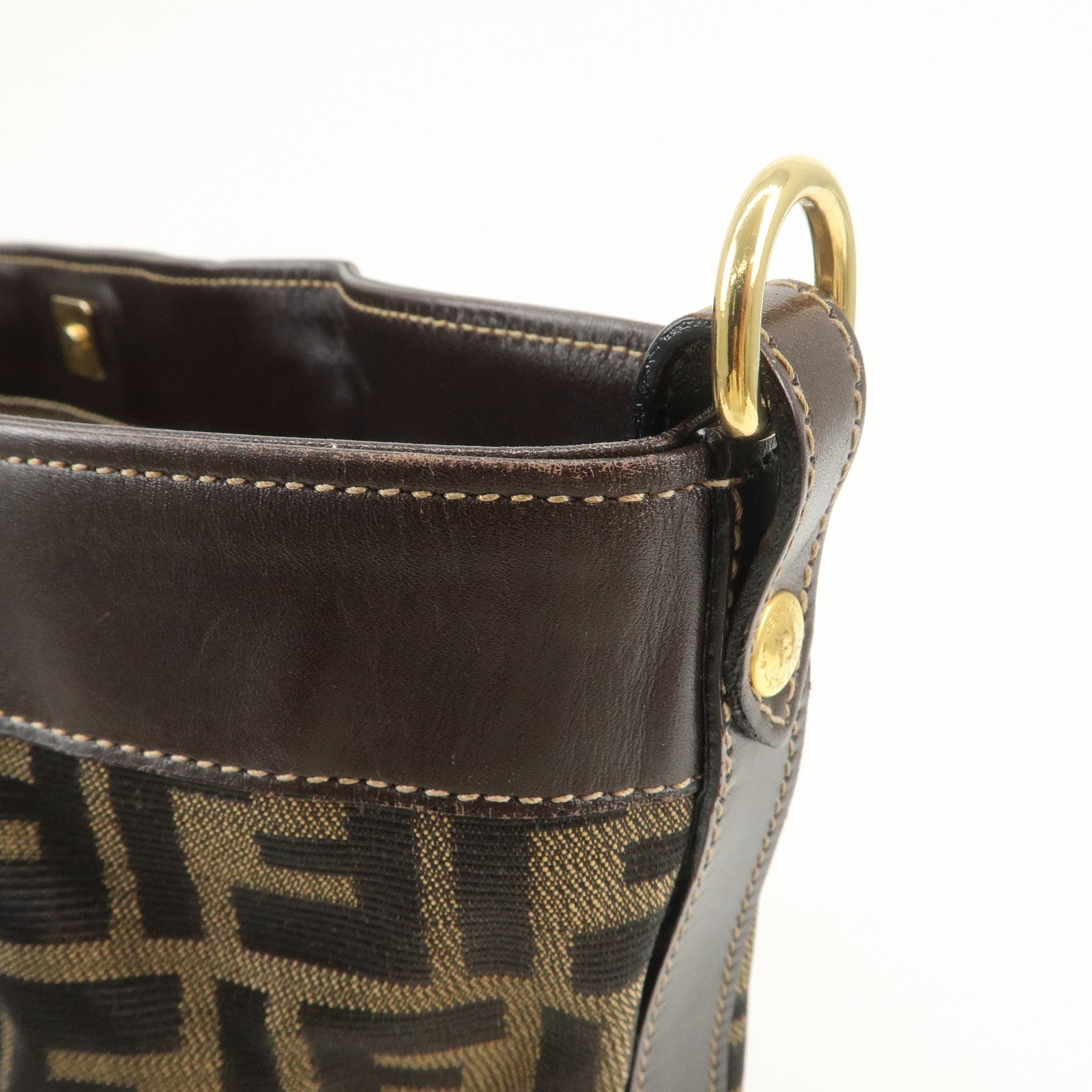 FENDI Zucca Canvas Leather 2Way Bag Hand Bag Shoulder Bag Brown