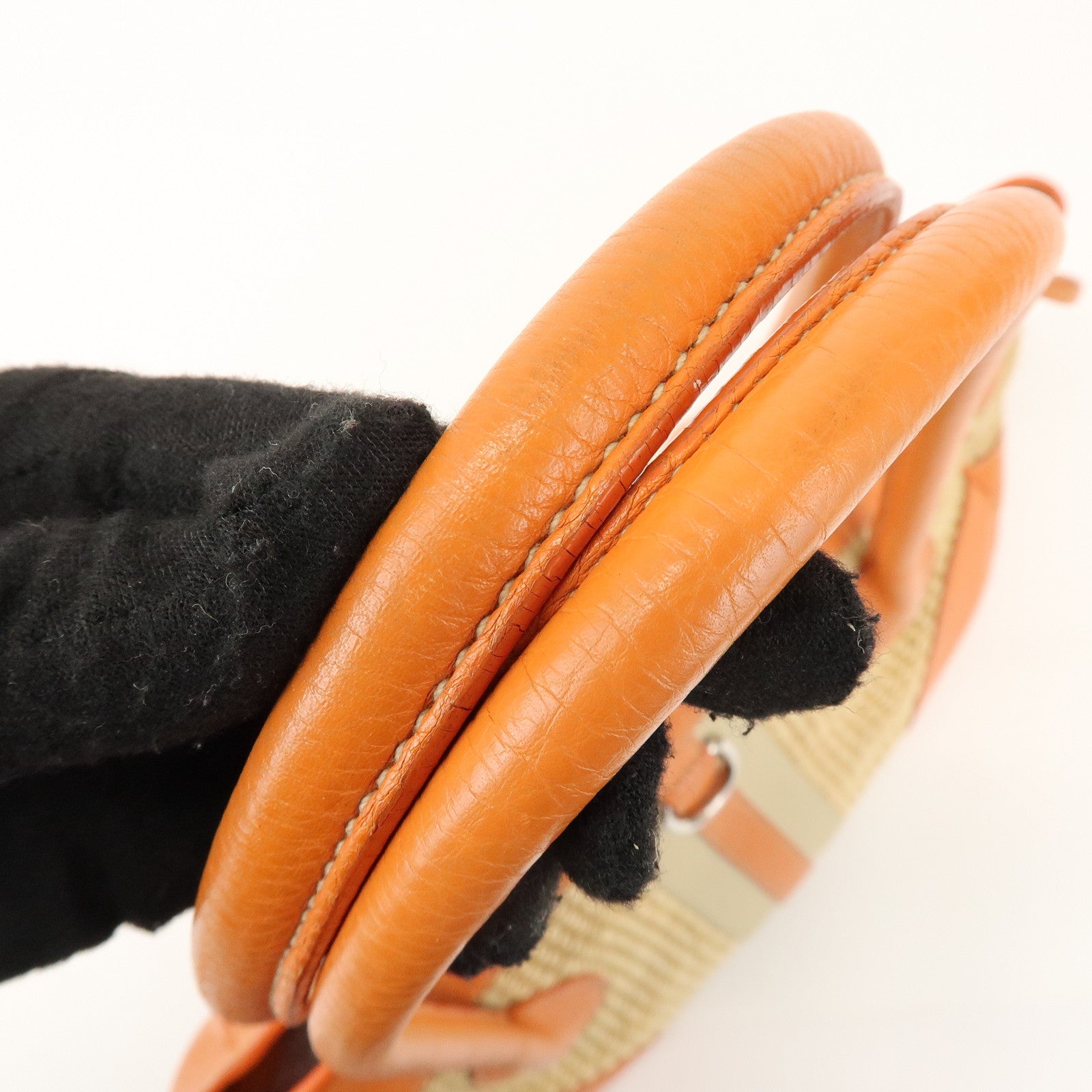 PRADA Triangle Logo Raffia Leather Shoulder Bag Natural Orange