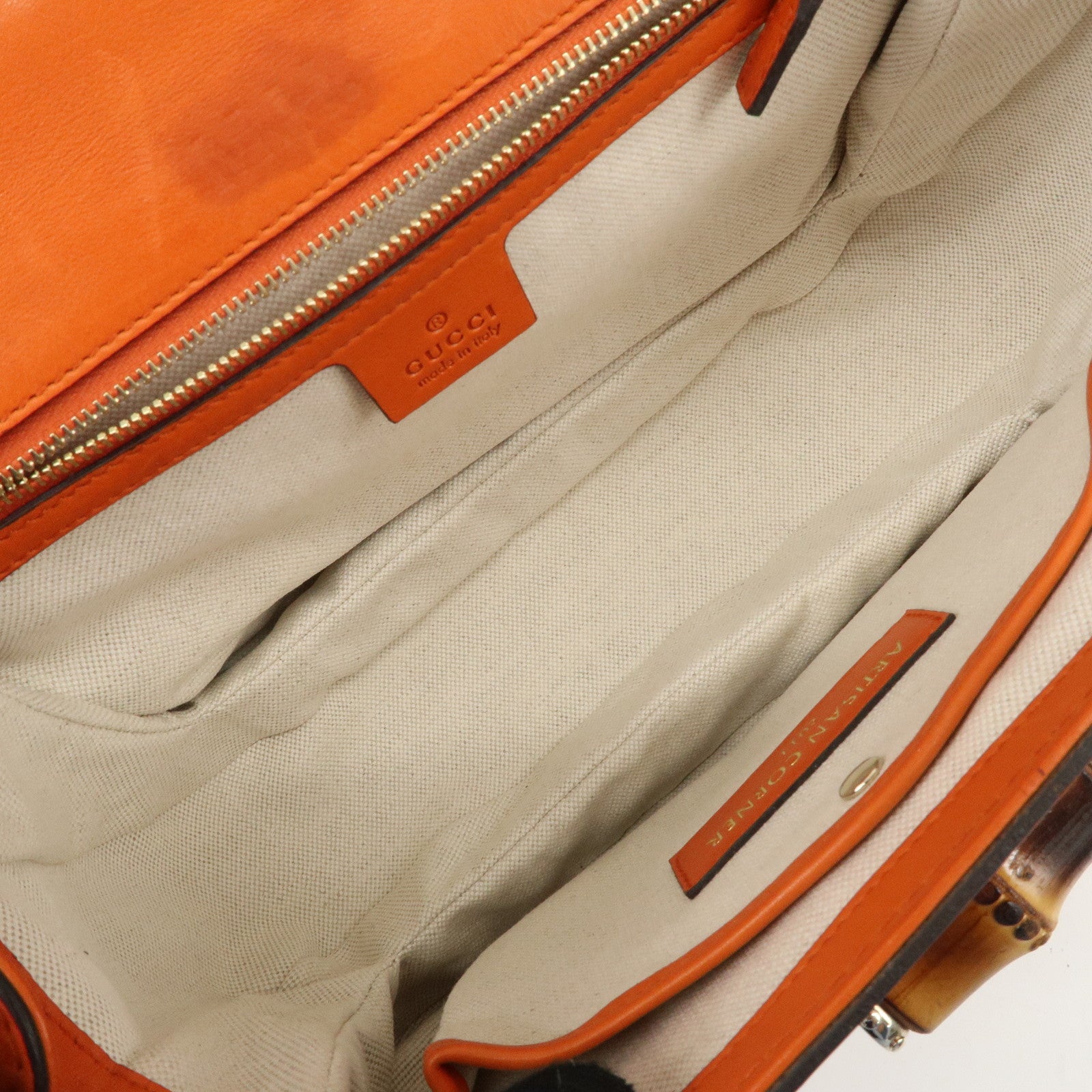 GUCCI Bamboo Leather 2Way Bag Hand Bag Shoulder Bag Orange 254884 Used