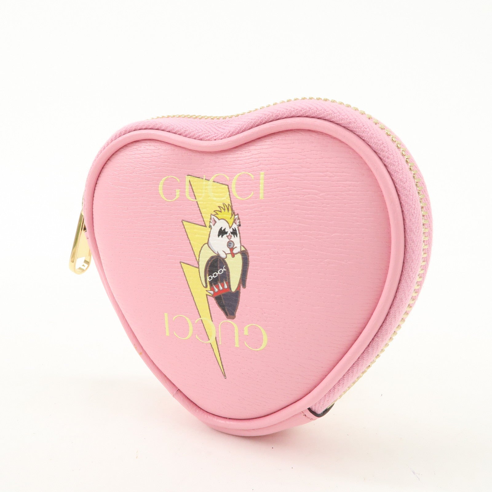 GUCCI Bananya Collaboration Leather Heart Coin Case Pink 701062 Used