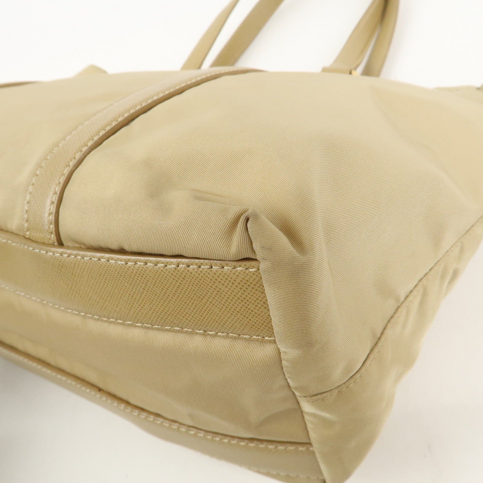 PRADA Triangle Logo Nylon Saffiano Leather Tote Bag Beige BR2311