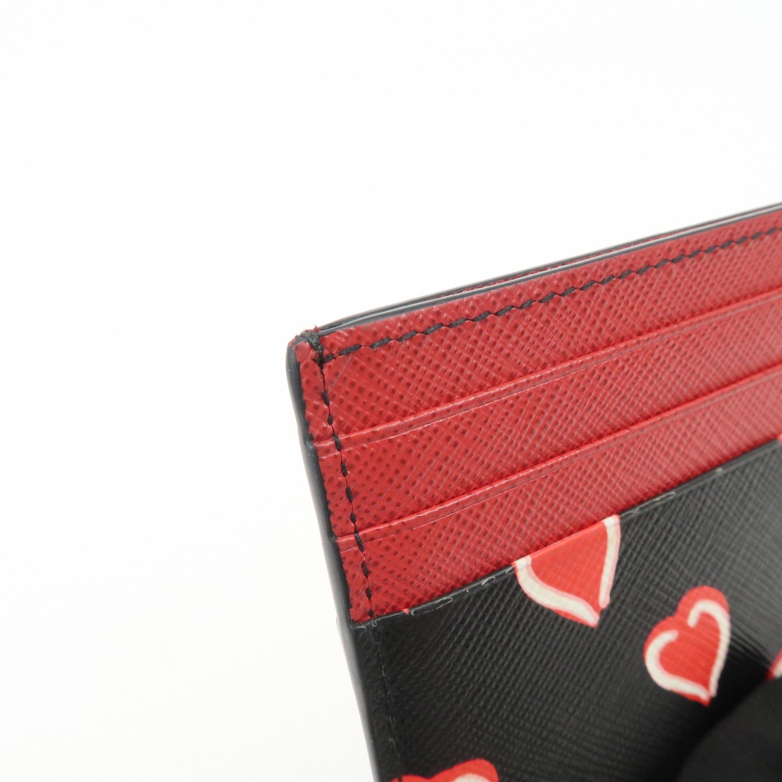 PRADA Saffiano Leather Heart Card Case Black Red White 1MC025