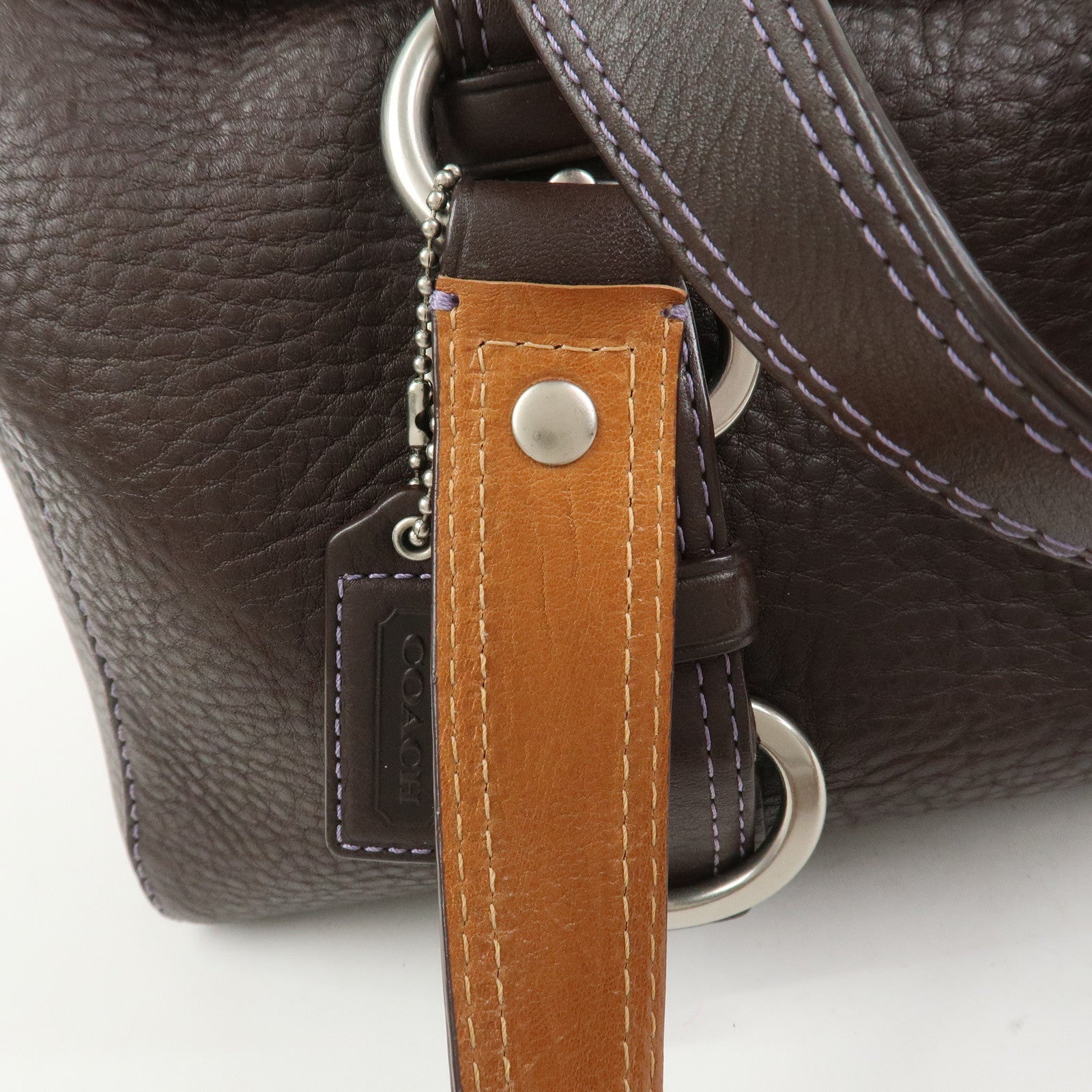 COACH Logo Leather Shoulder Bag Hand Bag Boston Bag Dark Brown