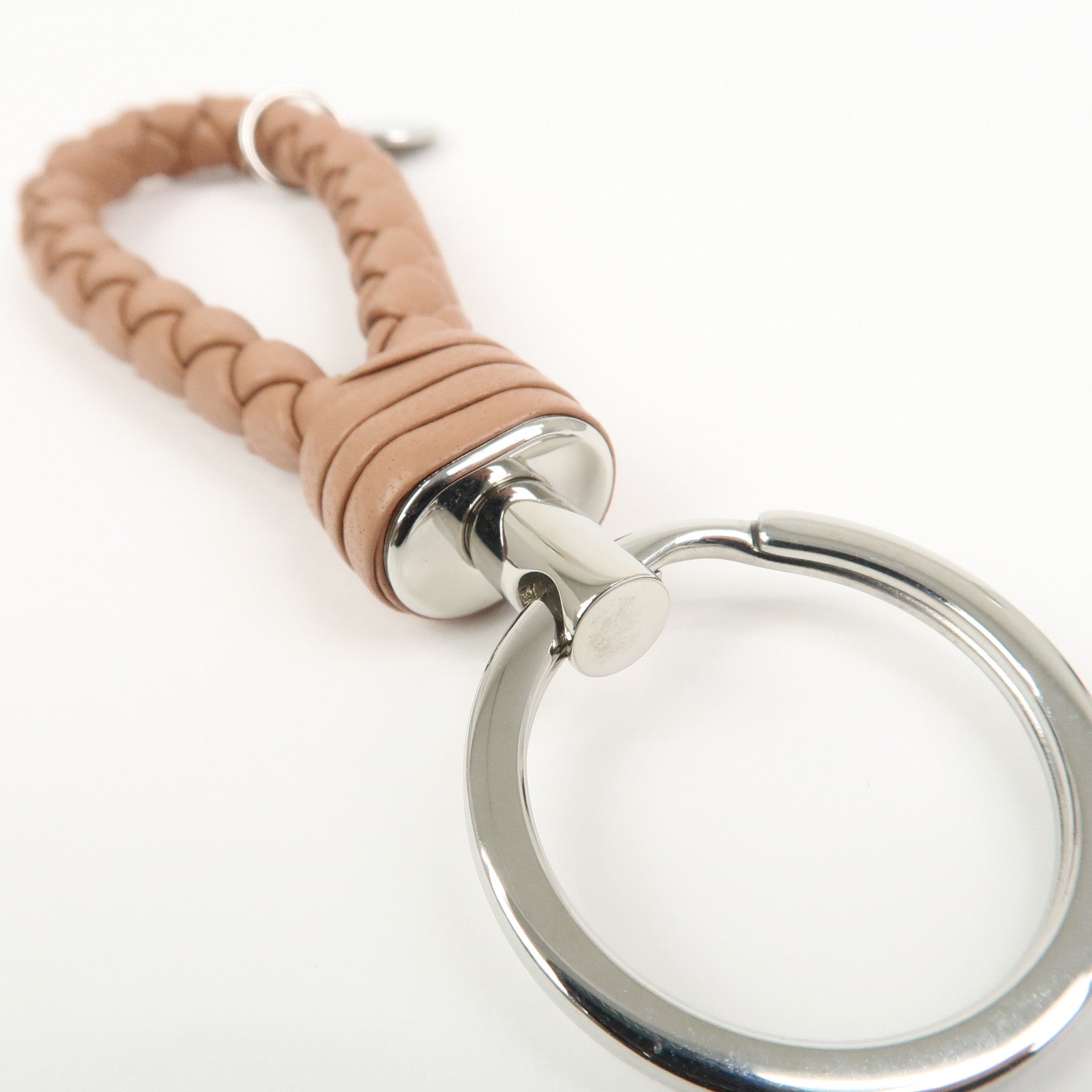 BOTTEGA VENETA Intrecciato Leather Key Holder Bag Charm Brown