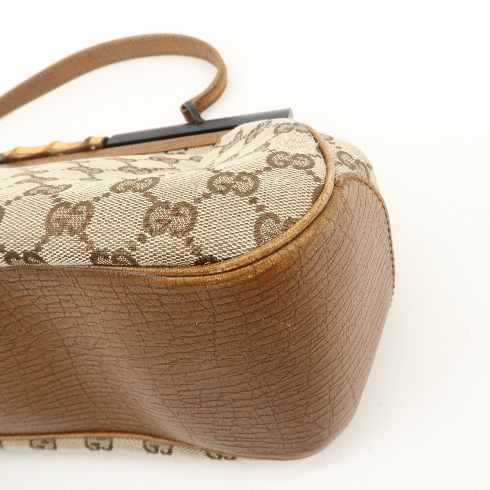 GUCCI Bamboo GG Canvas Leather Hand Bag Beige Brown 112366 Used