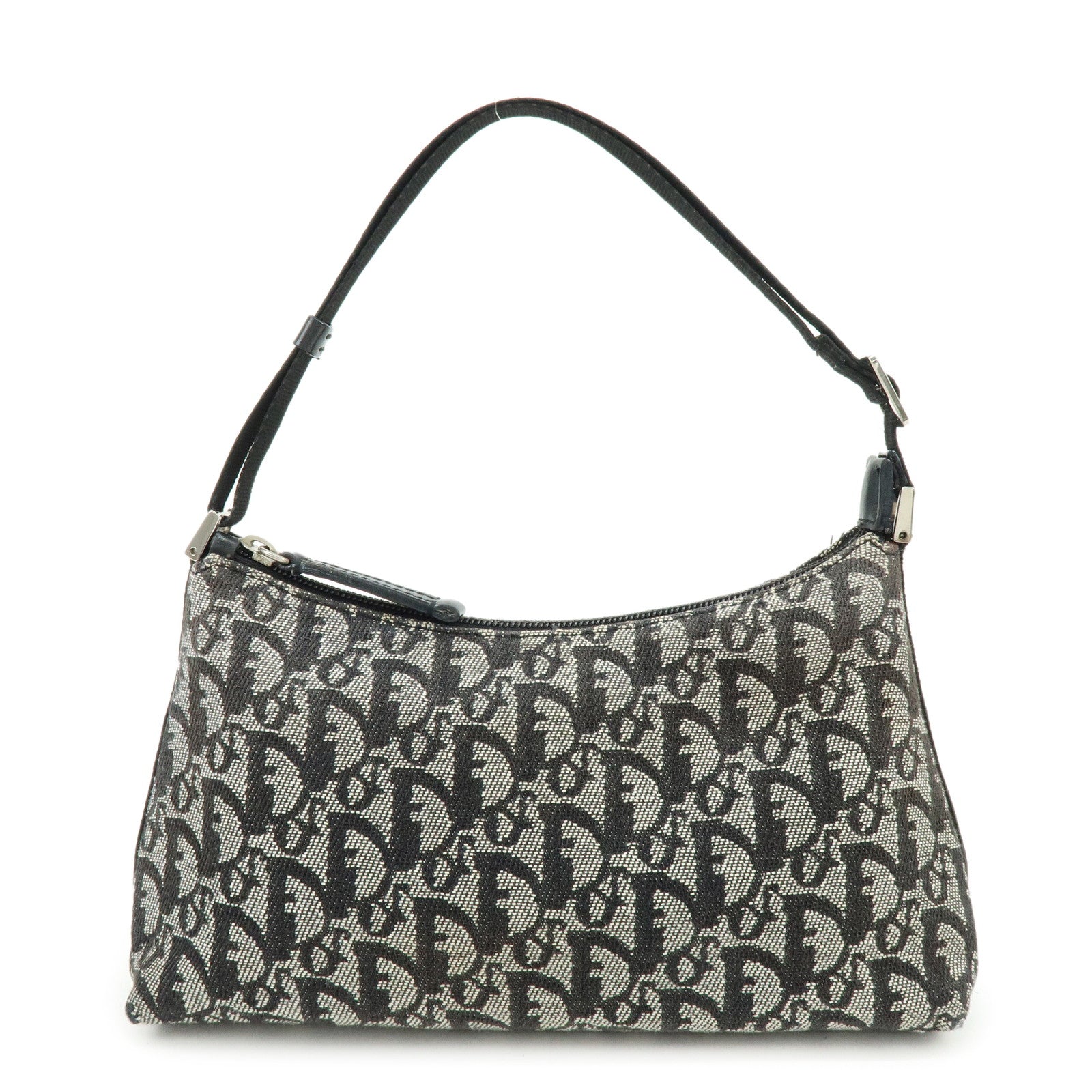 Christian Dior Trotter Jacquard Leather Shoulder Bag Black