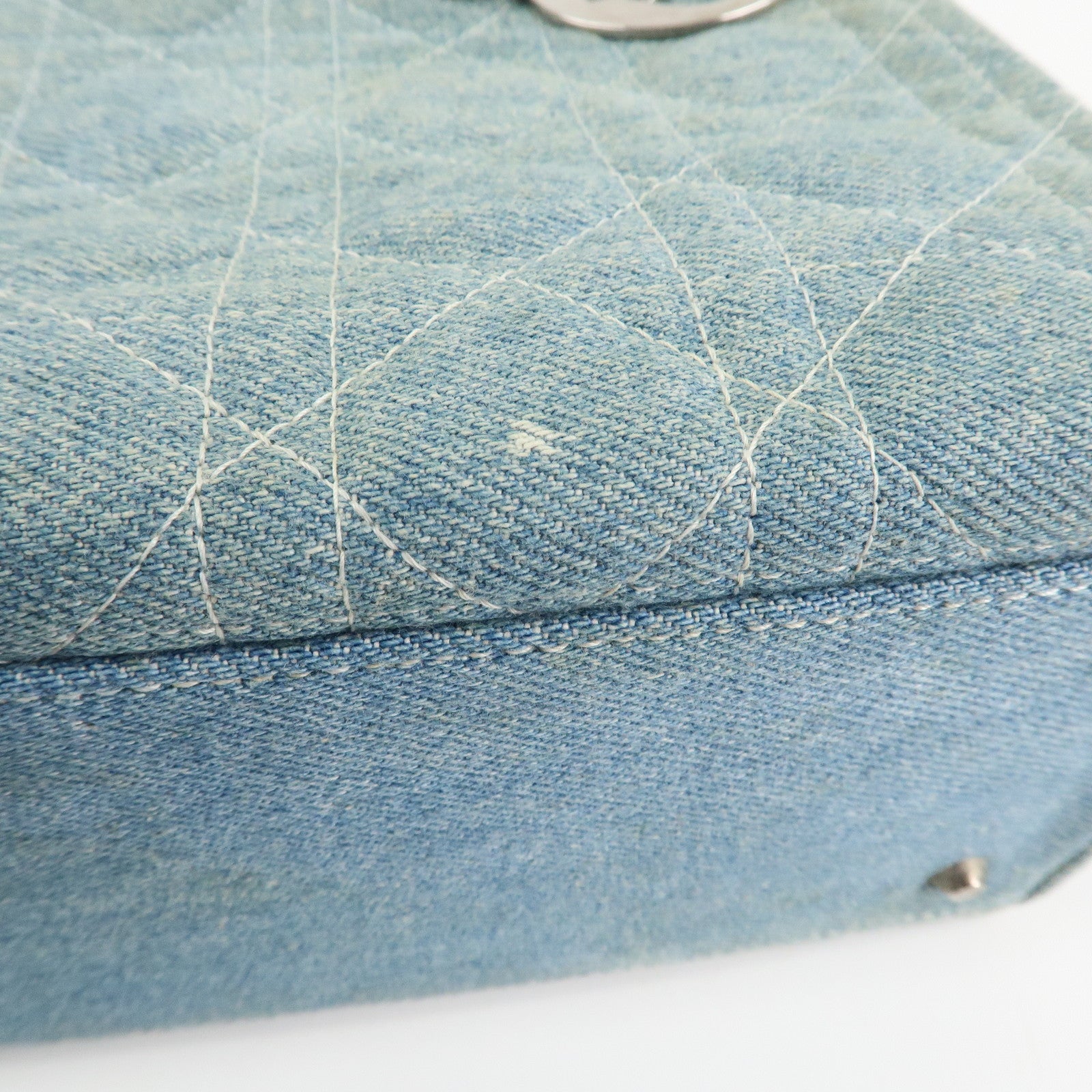 Christian Dior Lady Dior Denim 2way Hand Shoulder Bag Light Blue Used