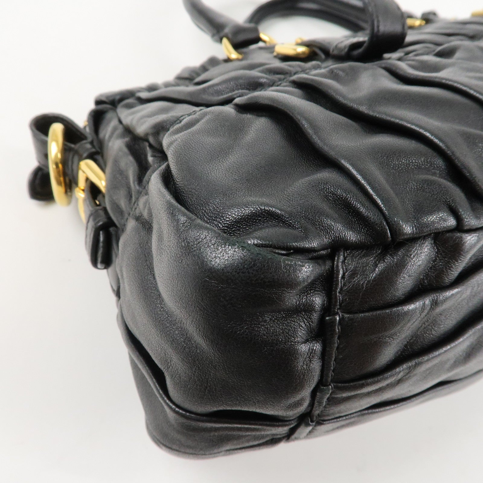 PRADA Logo Leather 2WAY Tote Bag Hand Bag Black Gold HDW B11091 Used