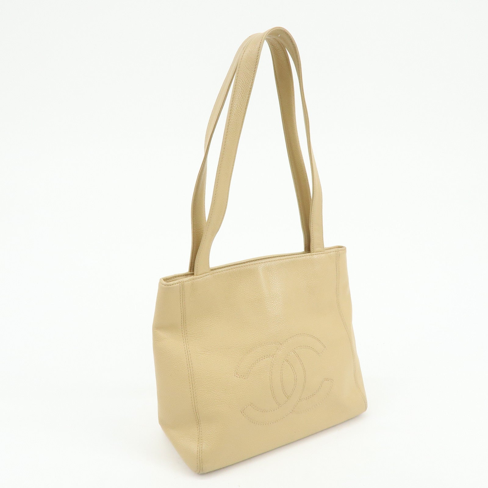 CHANEL COCO Mark Caviarskin Tote Bag Shoulder Bag Hand Bag Beige