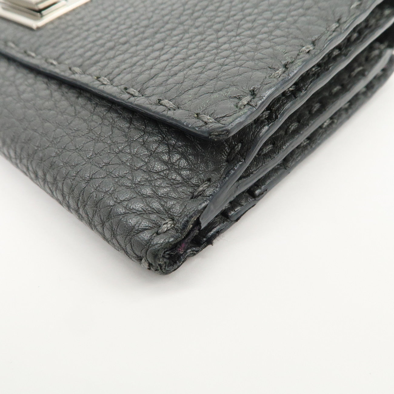 FENDI Selleria Leather Peekaboo Bi-Fold Long Wallet Gray 8M0308