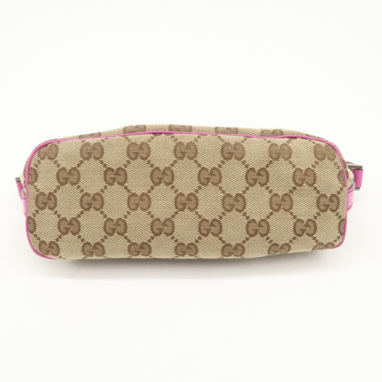 GUCCI Boat Bag Sherry GG Canvas Leather Hand Bag Pouch Brown 141809