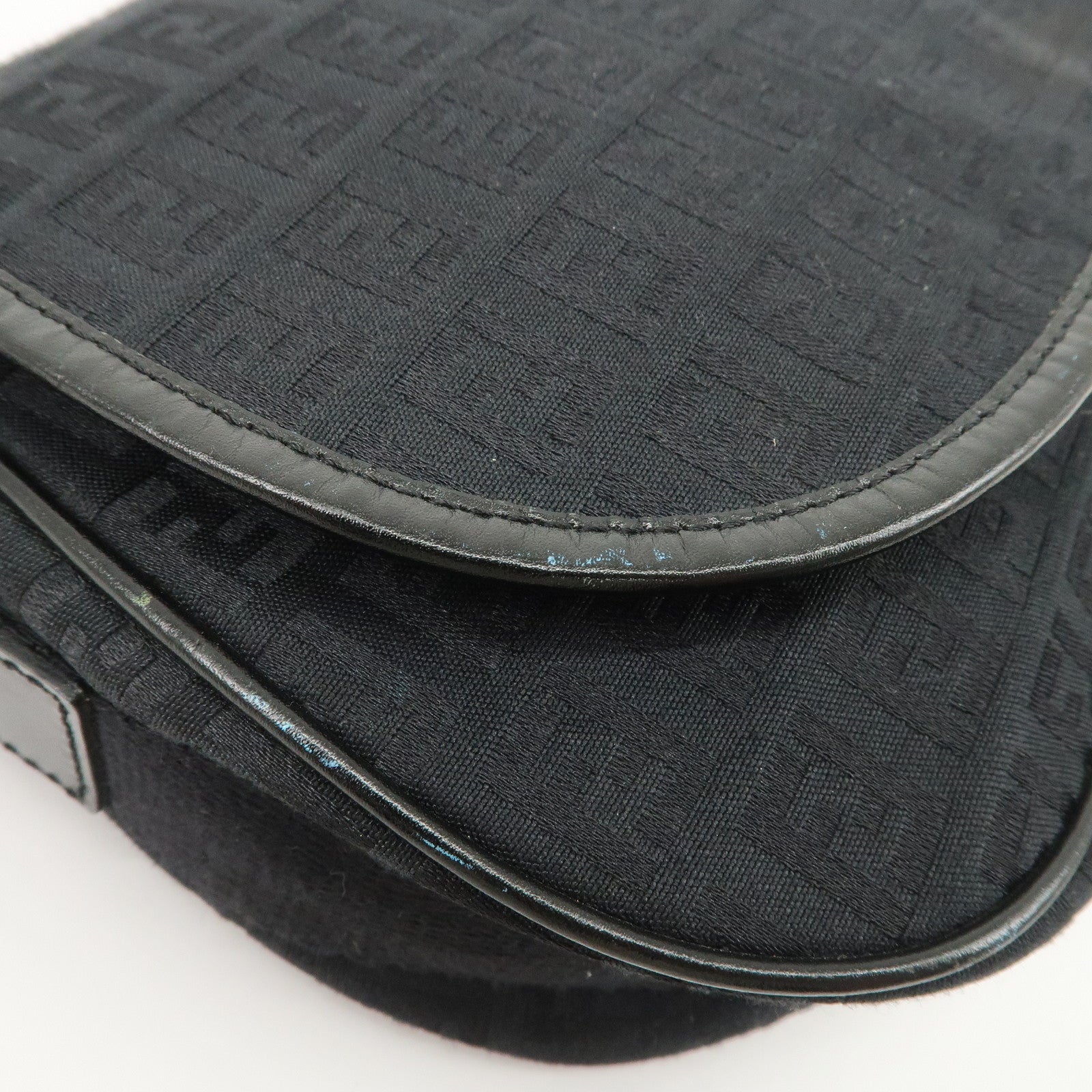 FENDI Zucchino Canvas Leather Shoulder Bag Black 8BR320