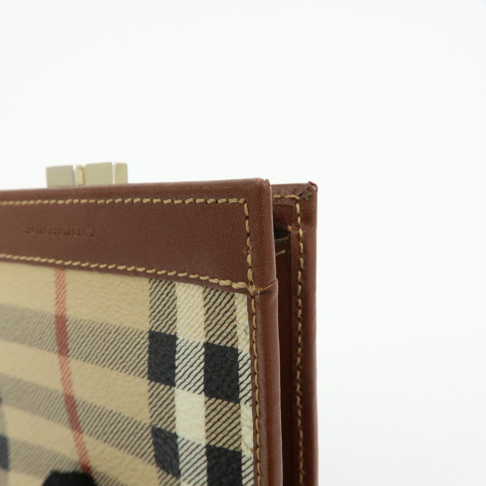 BURBERRY Nova Plaid PVC Coated Canvas Leather Compact Wallet Beige