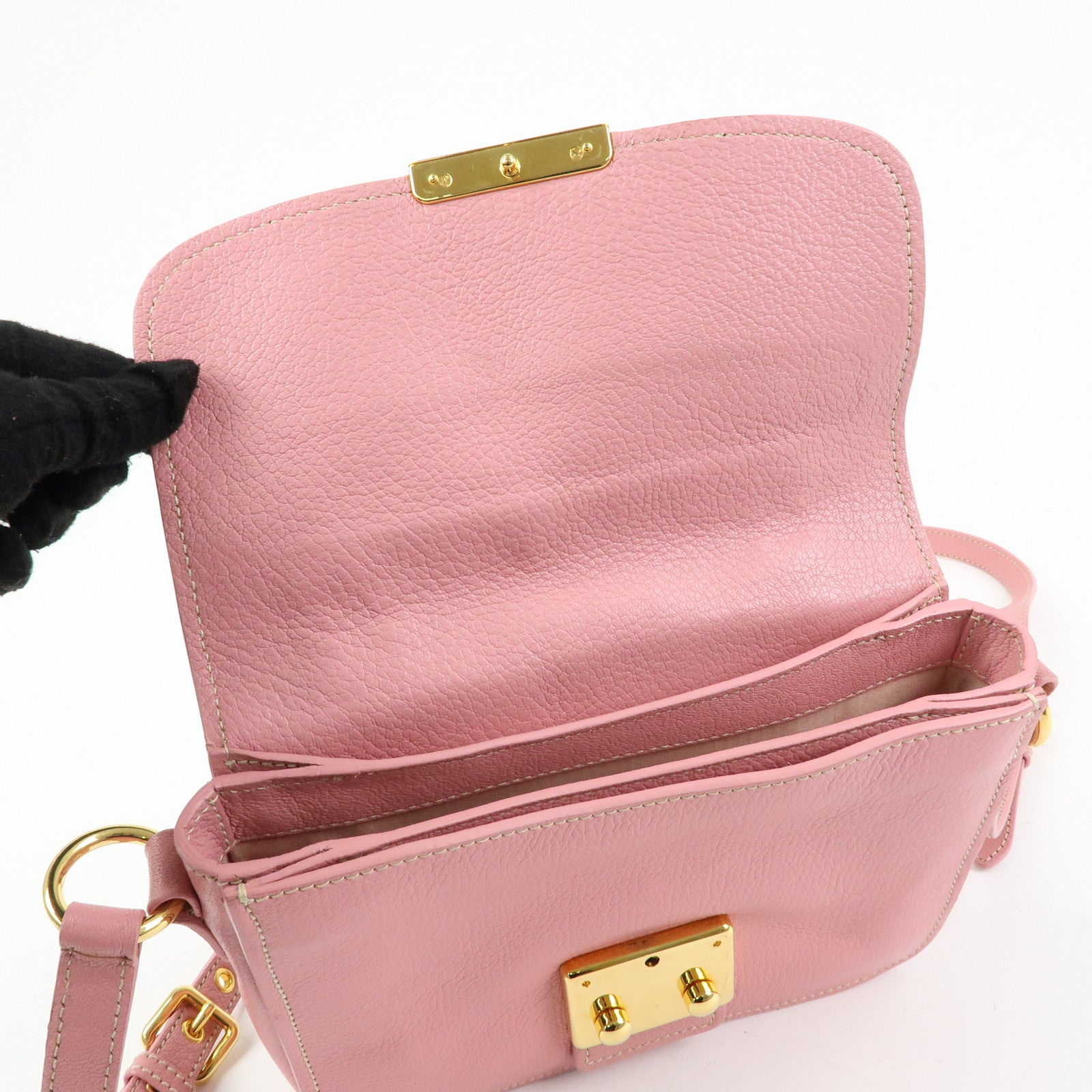 MIU MIU Madras Leather Top Handle 2Way Bag Hand Bag Pink RN0717