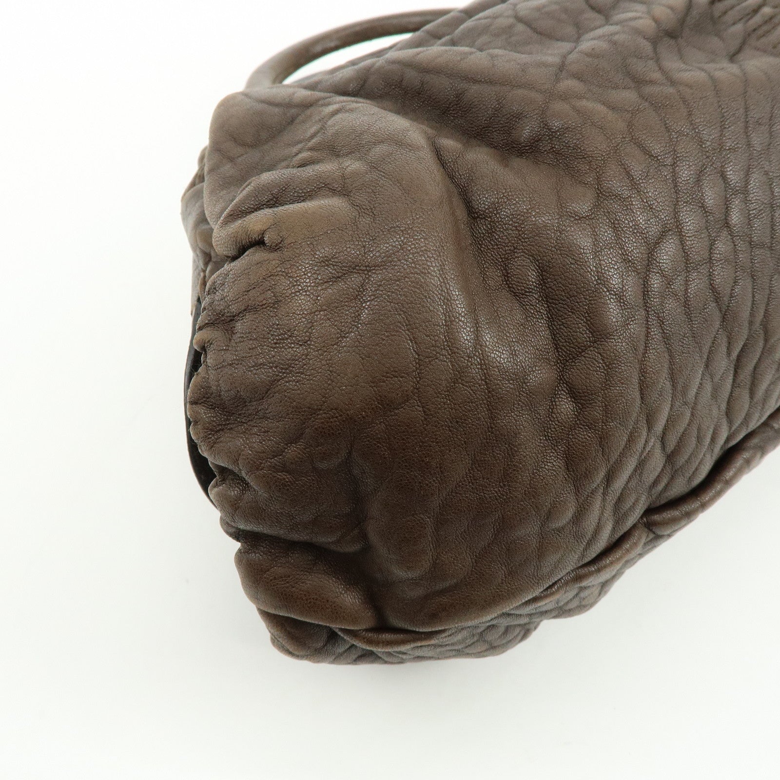 Christian Dior Embossed Gathered Leather Boston Bag Hand Bag Brown