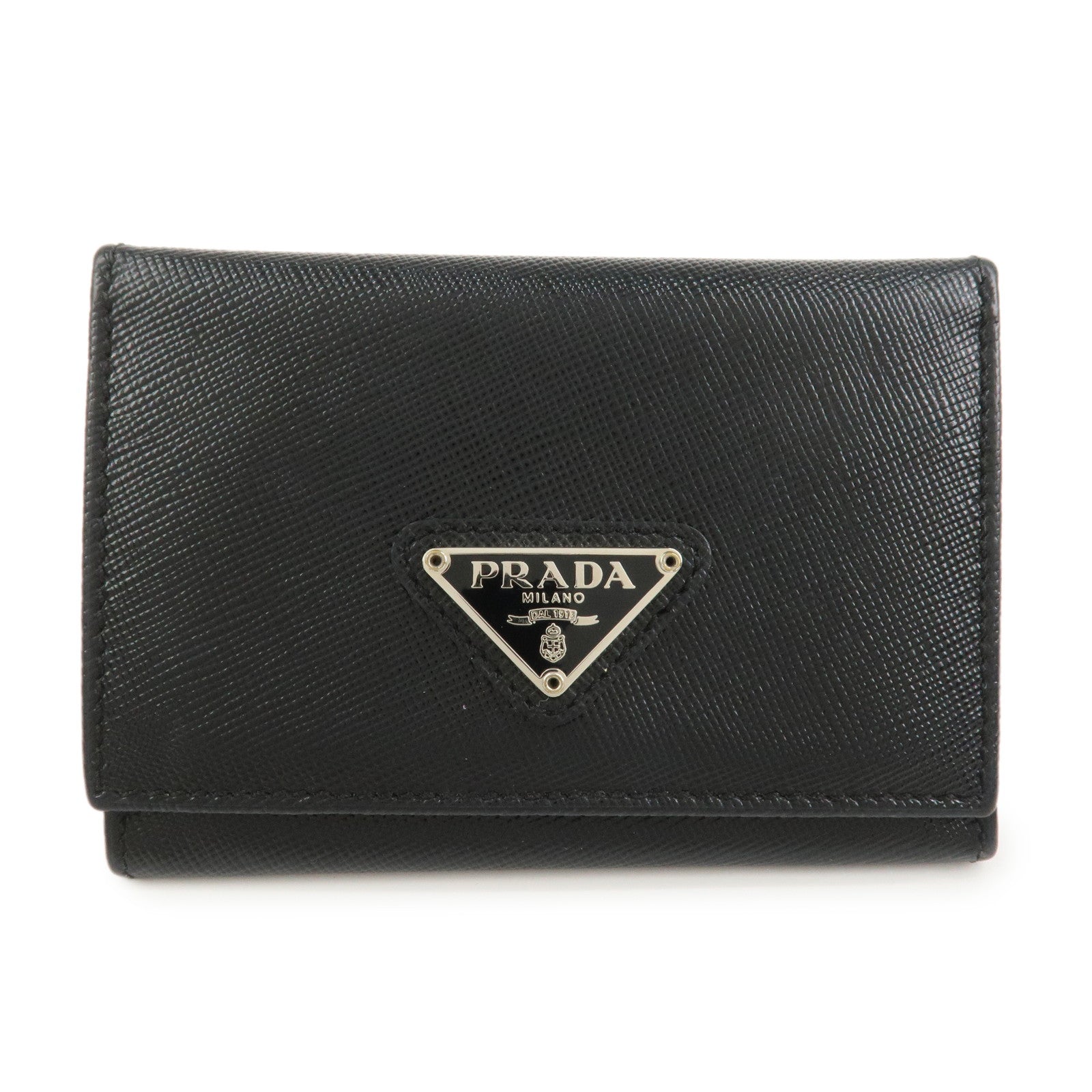 PRADA Triangle Logo Saffiano Leather Card Case Card Holder Black