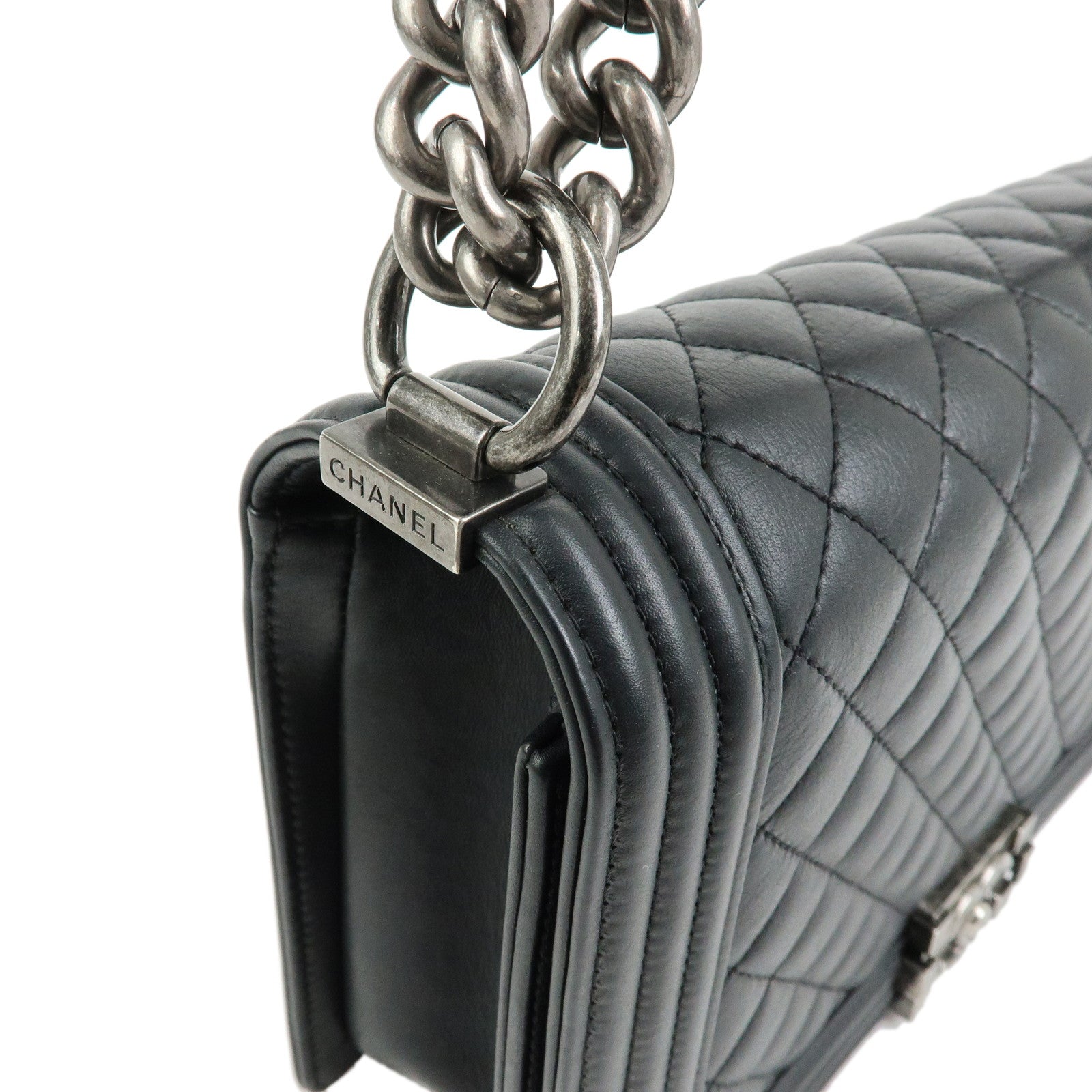 CHANEL Boy CHANEL Lamb Skin Chain Shoulder Bag Crossbody Bag Black