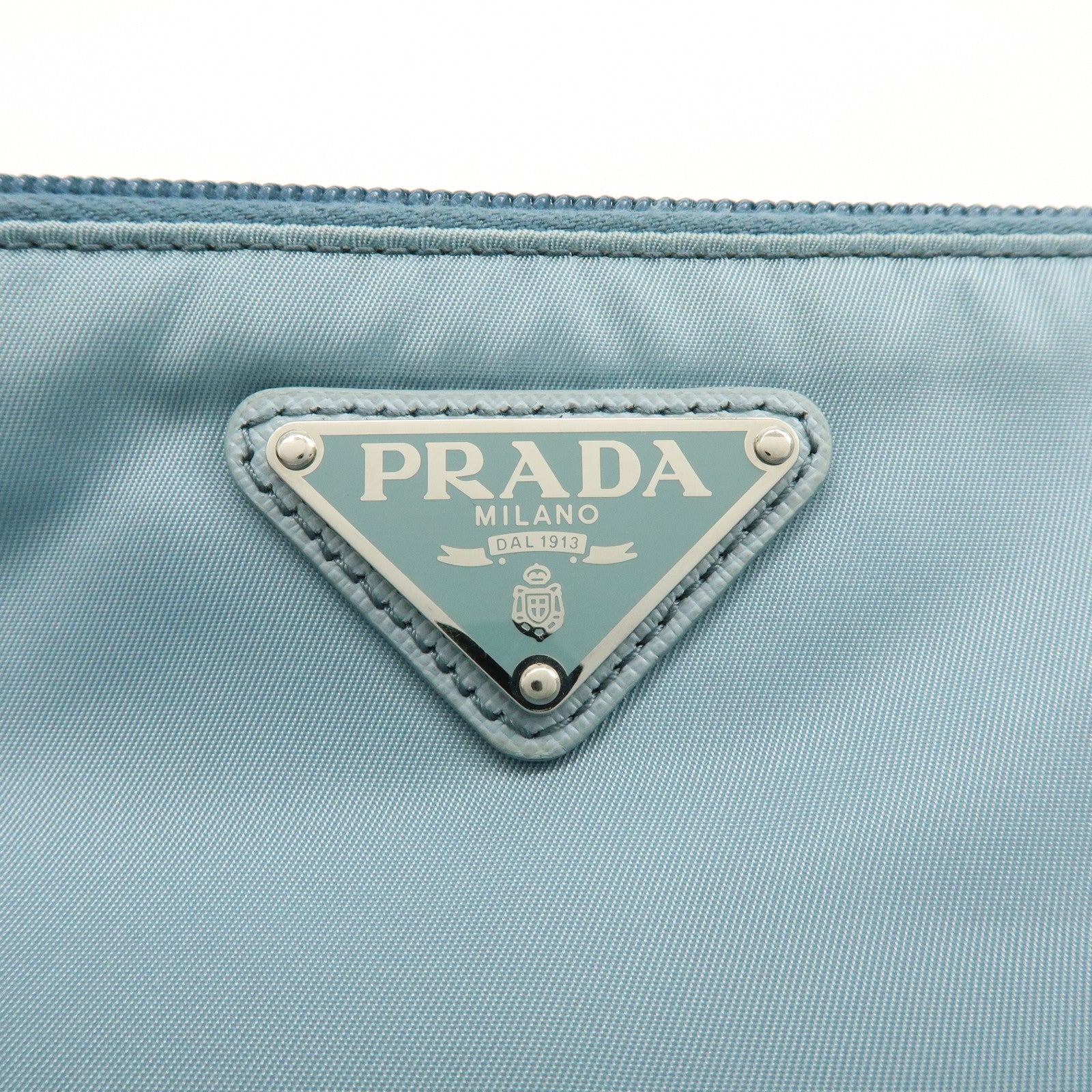 PRADA Triangle Logo TESSUTO IMPUNTU Nylon Pouch Light Blue 1NH545