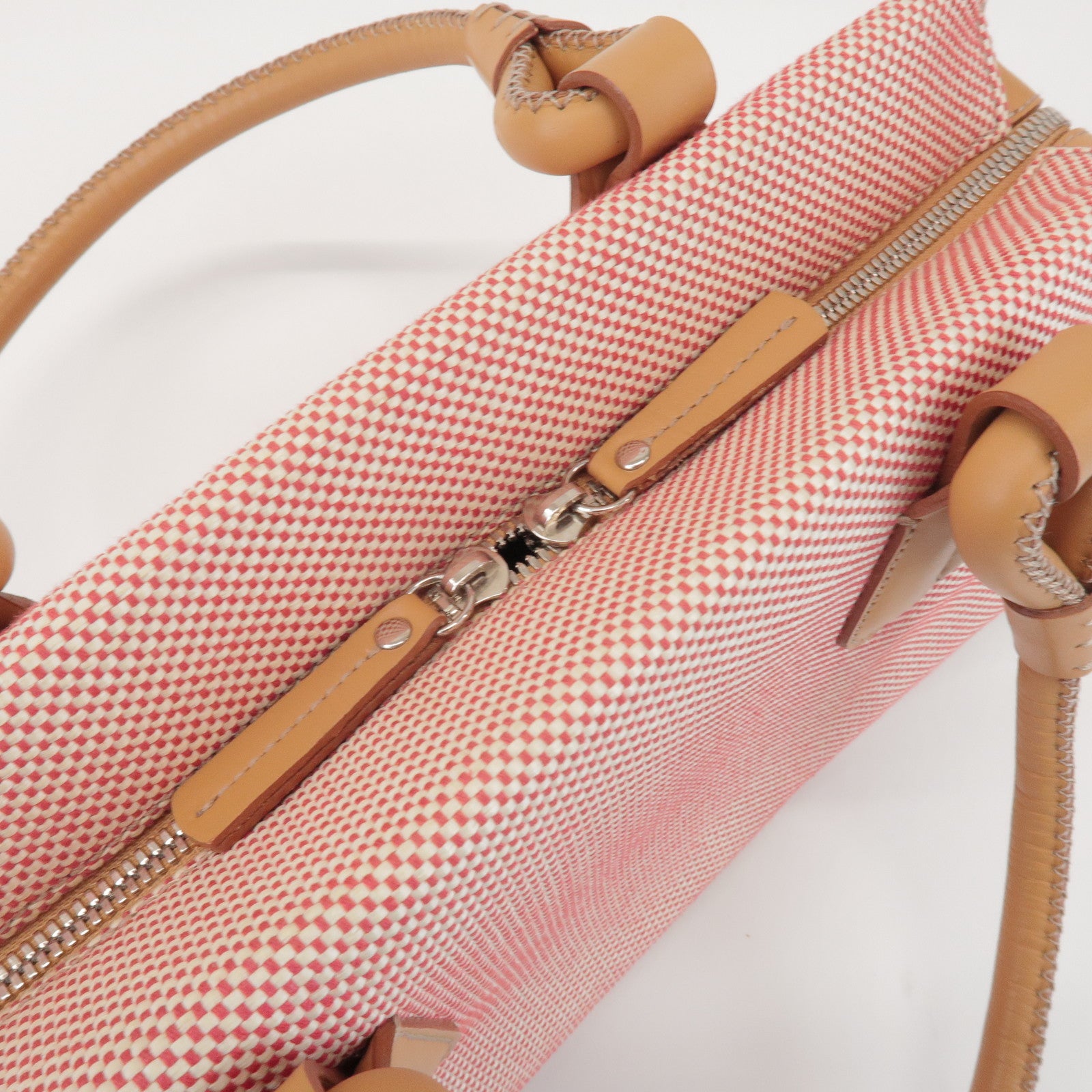 BURBERRY Canvas Leather Shoulder Bag Hand Bag Red Light Brown