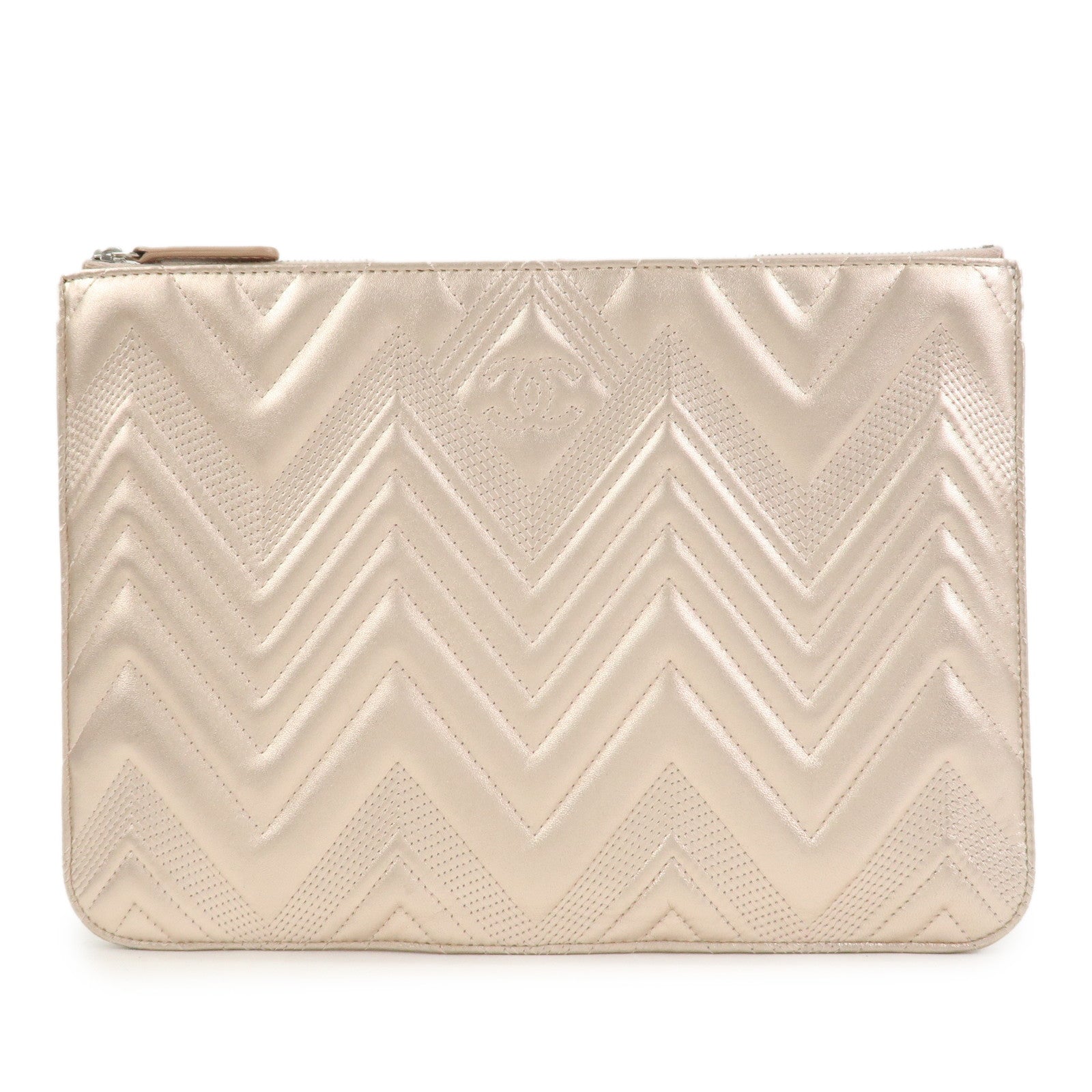 CHANEL Lambskin Clutch Bag Pouch Champane Pink