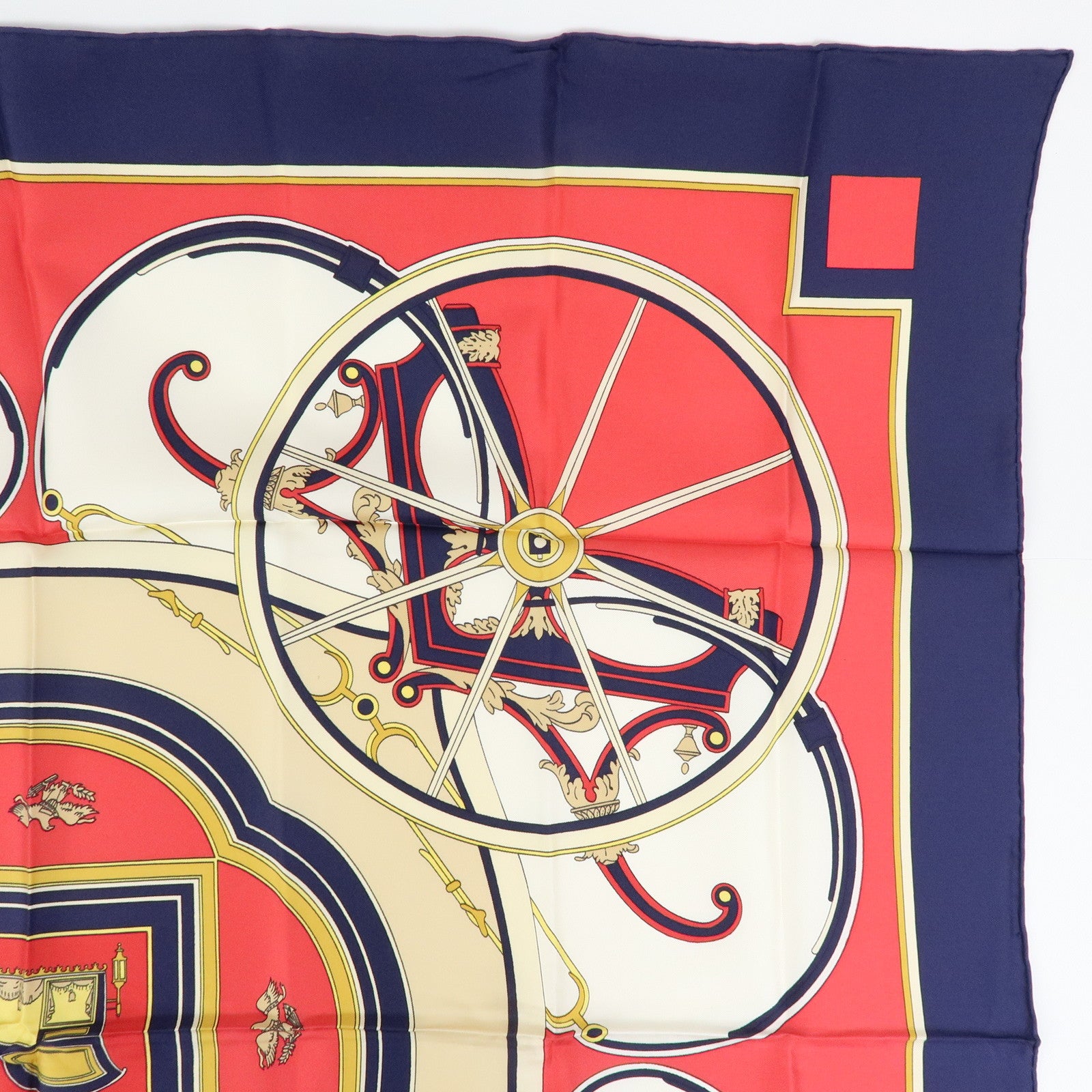 HERMES Carre 90 Silk 100% Scarf WASHINGTON’S CARRIAGE Red Navy