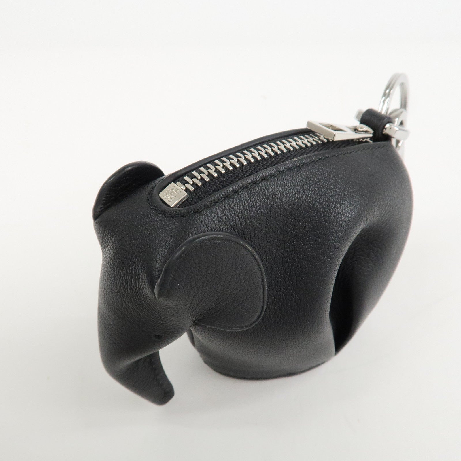 LOEWE Calf Skin Animal Coin Case Elephant Charm Black Used