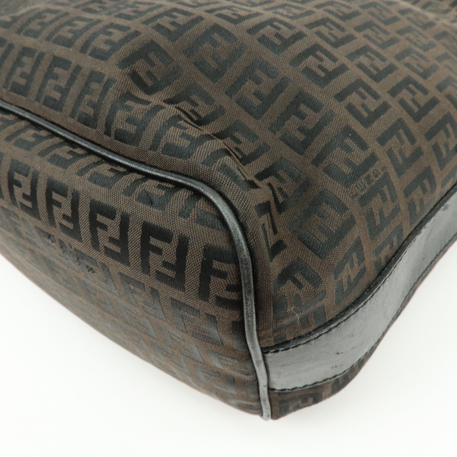 FENDI Zucca Canvas Leather Shoulder Bag Brown Black 7VA003
