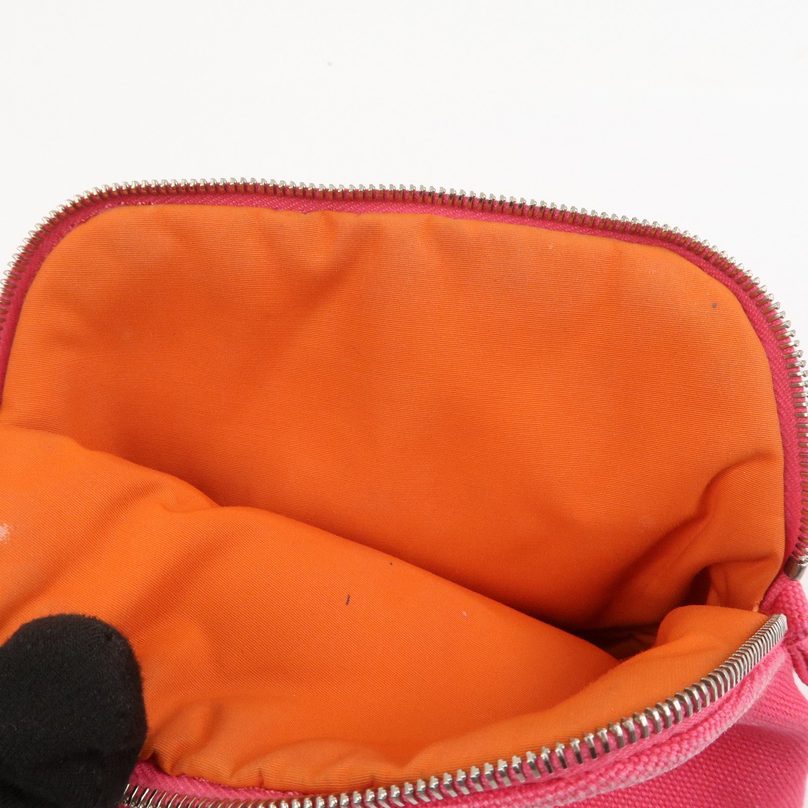 HERMES Canvas Leather Bolide Pouch Cosmetic Pouch Makeup Bag Pink