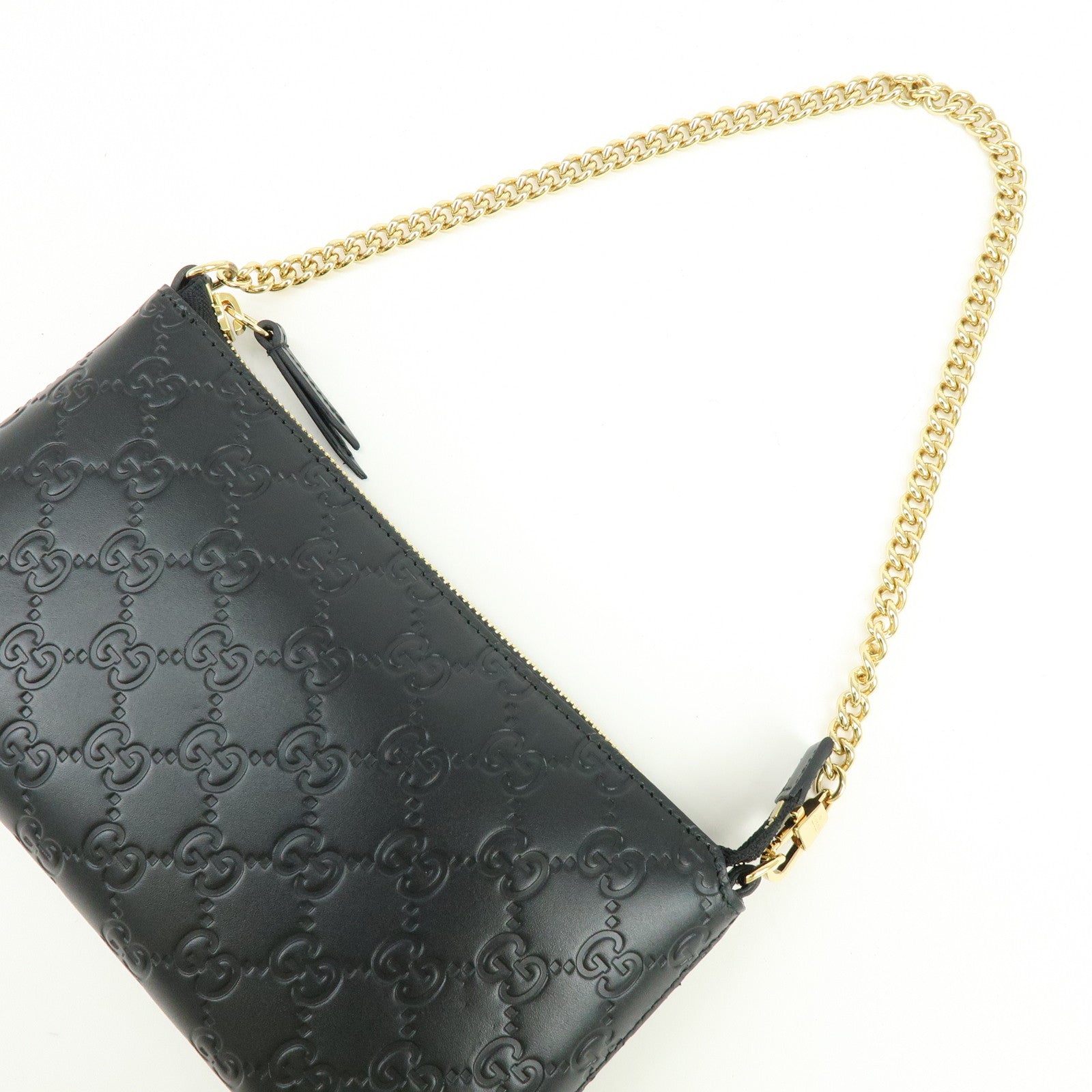 GUCCI Guccissima Leather Chain Shoulder Bag Hand Bag Black 428449