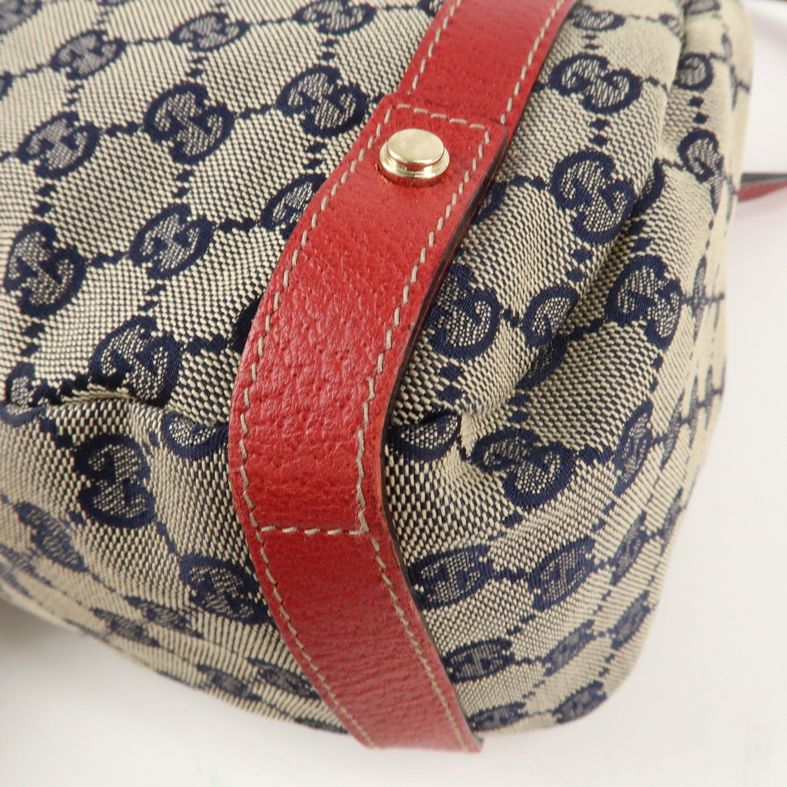 GUCCI Abbey GG Canvas Leather Tote Bag Shoulder Bag Navy Red 130736 Used