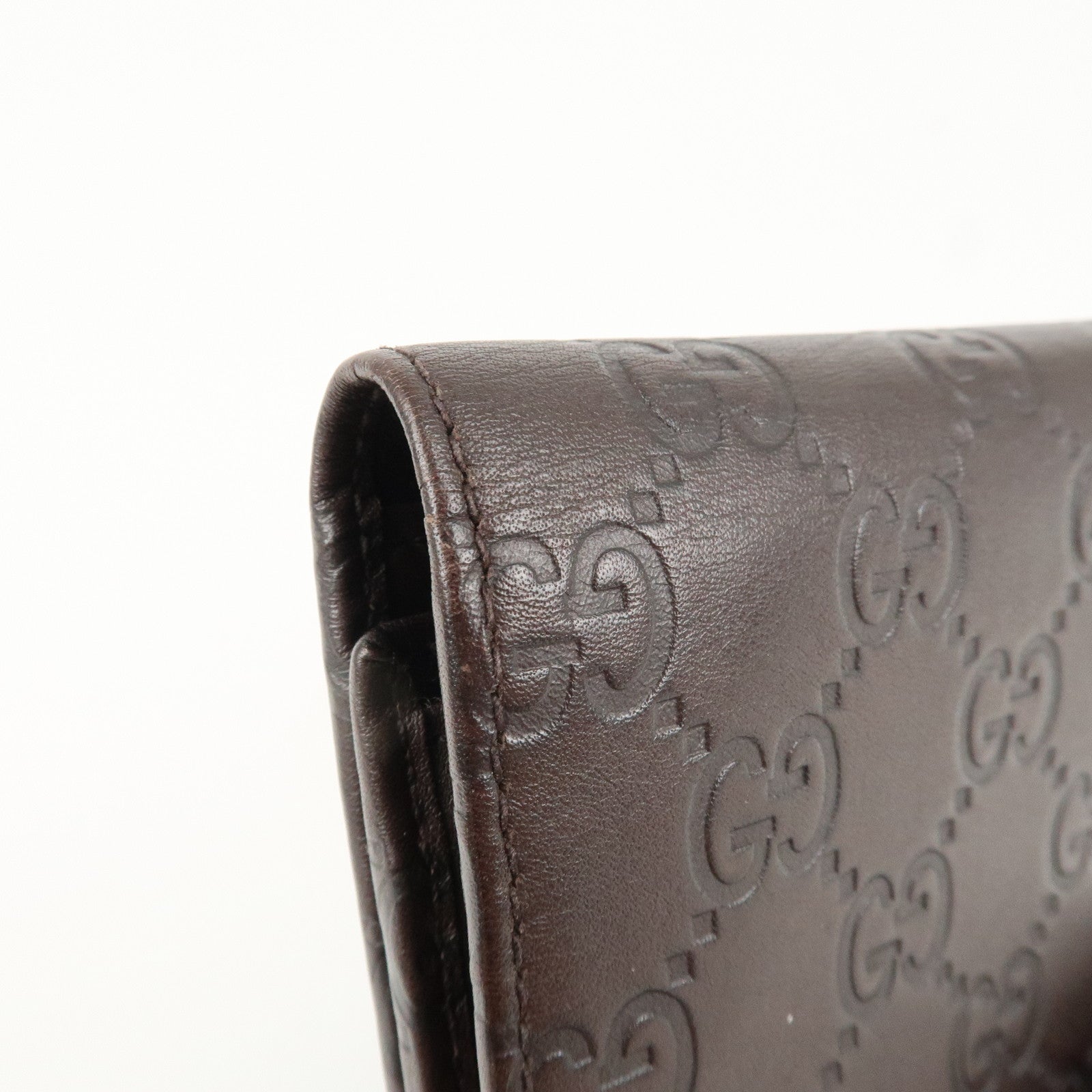 GUCCI Guccissima Leather Metal Bar Bi-fold Long Wallet Brown 244946 Used