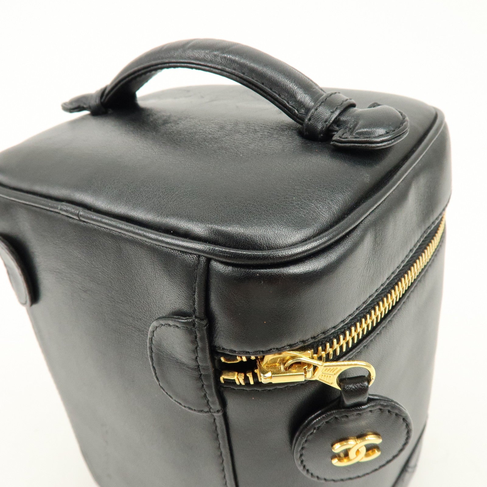 CHANEL COCO Mark Lamb Skin Vanity Bag Hand Bag Black A01998