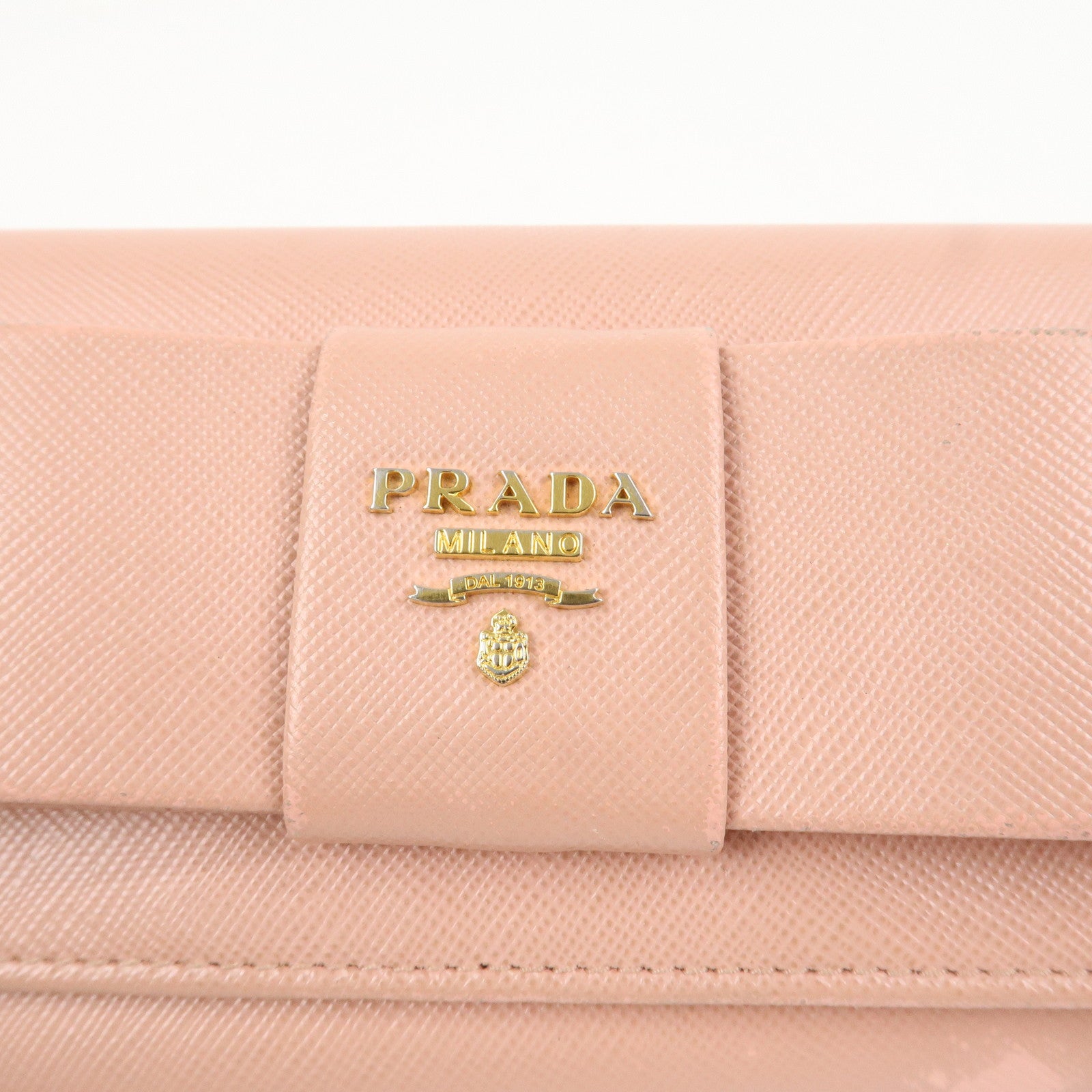 PRADA Logo Saffiano Leather Ribbon Long Wallet Pink 1M1132