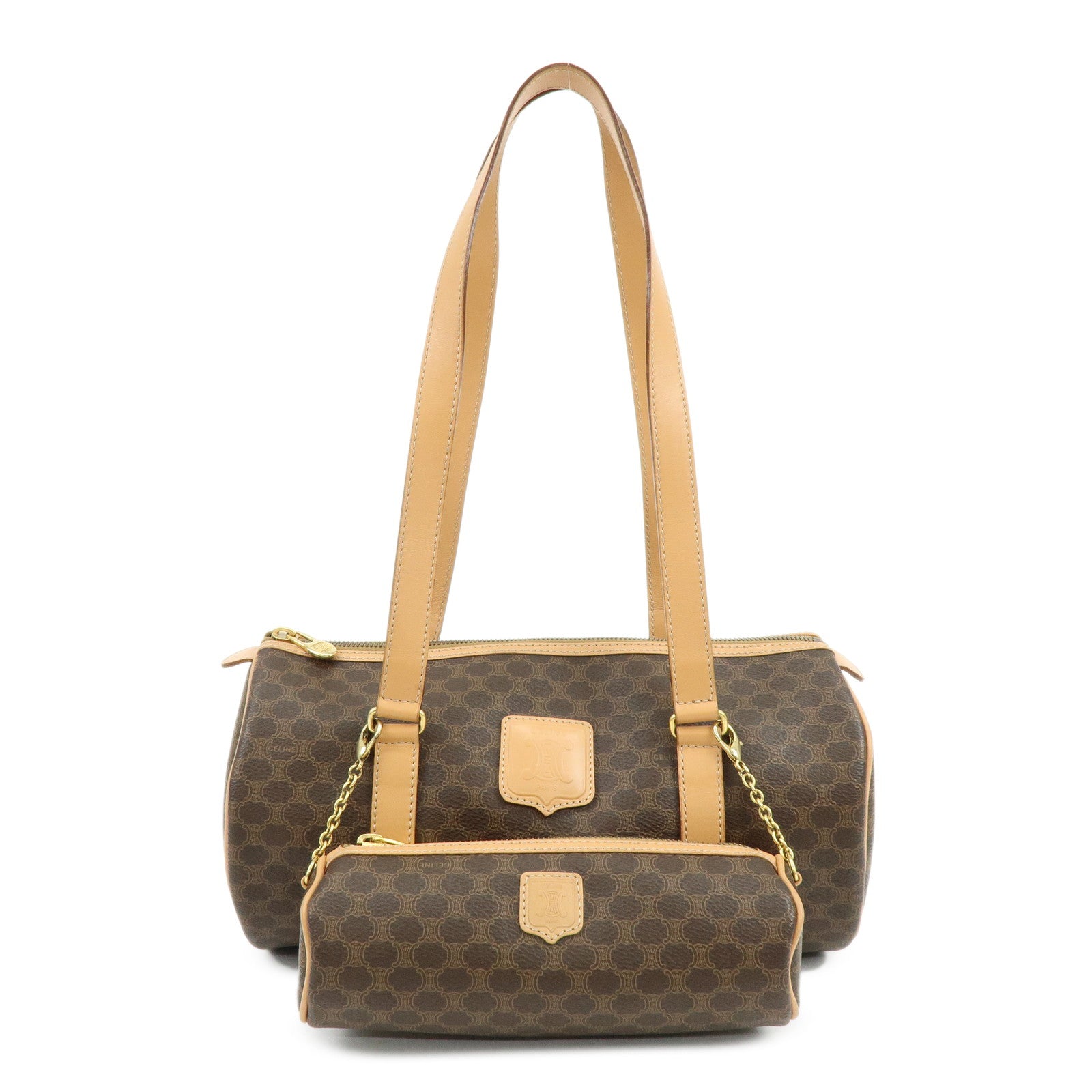 CELINE Macadam PVC Canvas Leather Shoulder Bag Pouch Brown