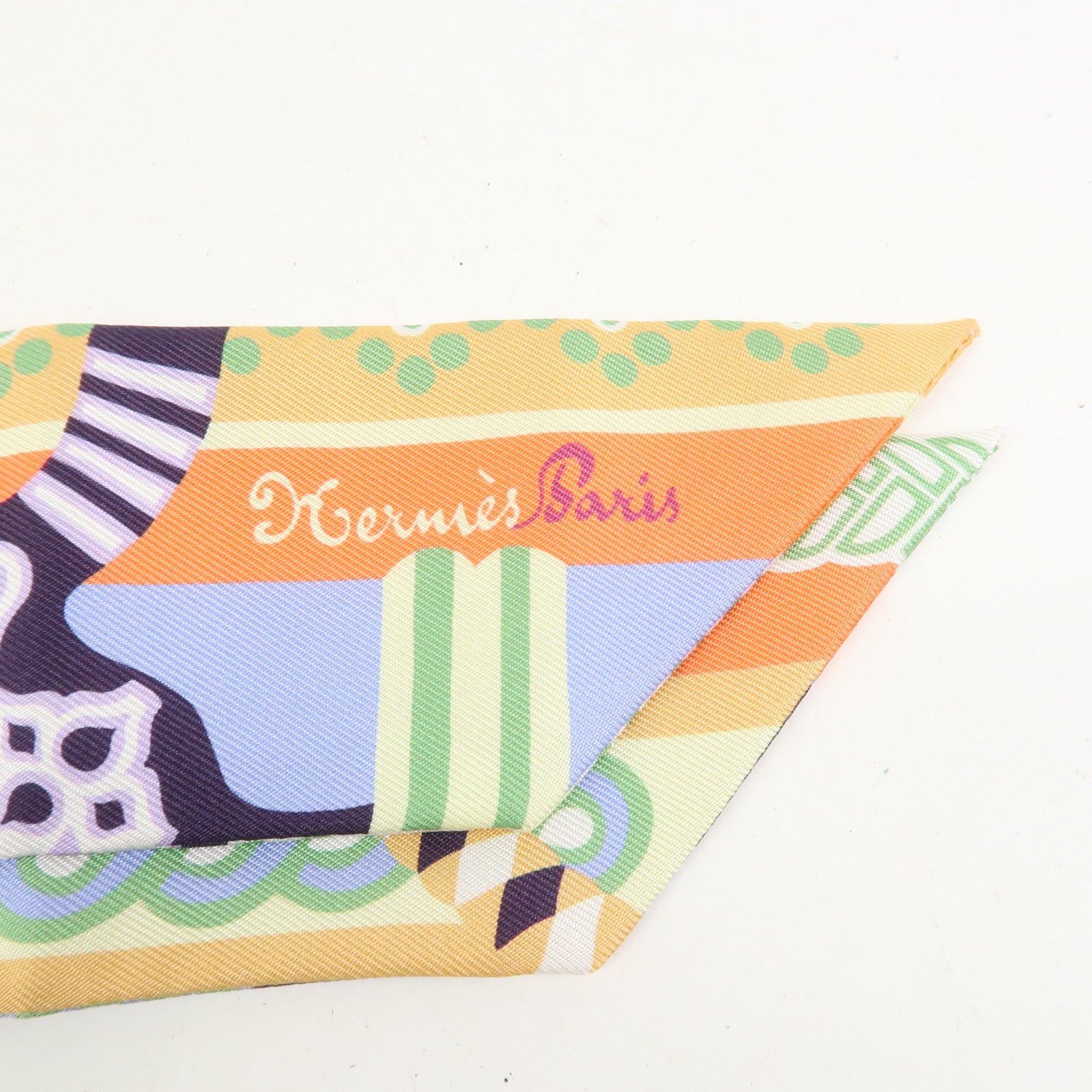 HERMES Twilly Silk 100% Scarf Fantaisie d'Etriers Orange Blue
