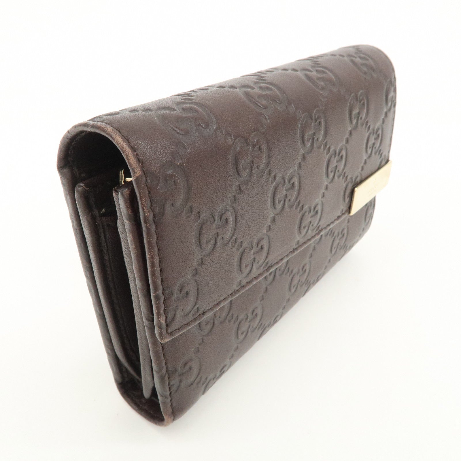 GUCCI Guccissima Leather Tri-Fold Compact Wallet Brown 256935