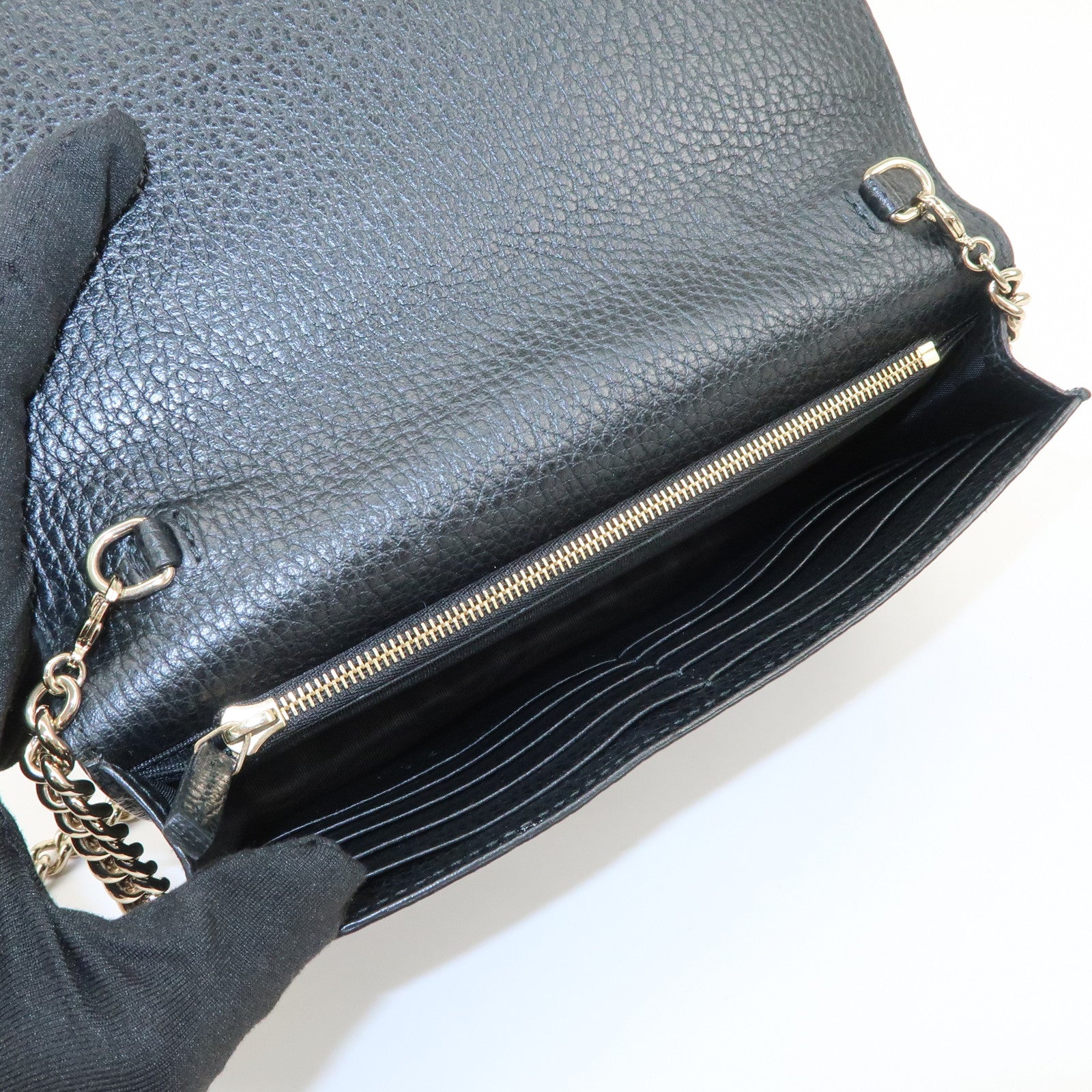 GUCCI Interlocking G Calf Leather Chain Wallet Shoulder Bag 466506